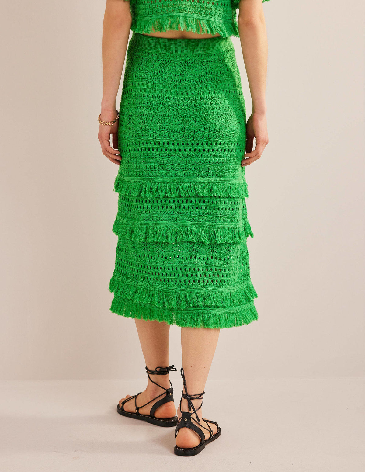 Fringe Crochet Knitted Skirt-Bright Green - Image 3