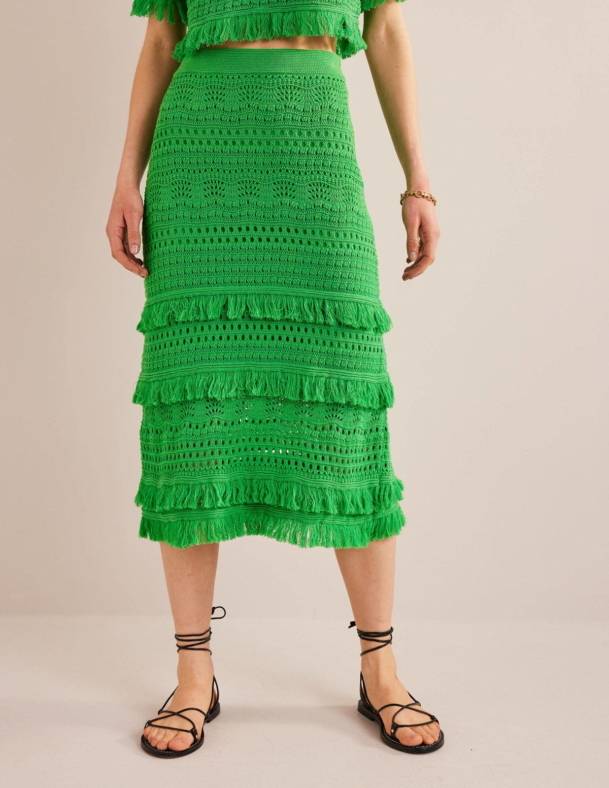Fringe Crochet Knitted Skirt-Bright Green-4