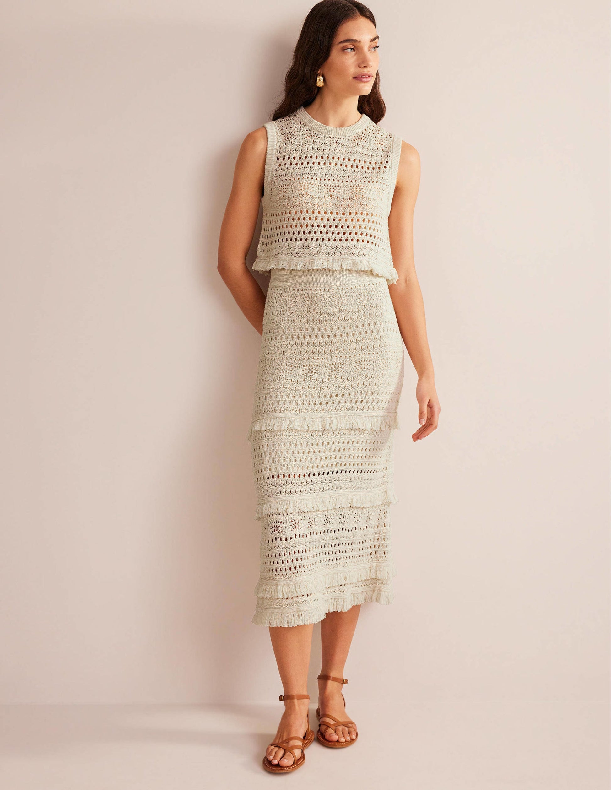 Fringe Crochet Knitted Skirt-Warm Ivory-1