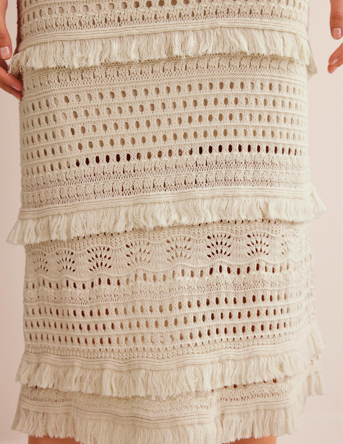 Fringe Crochet Knitted Skirt-Warm Ivory-2