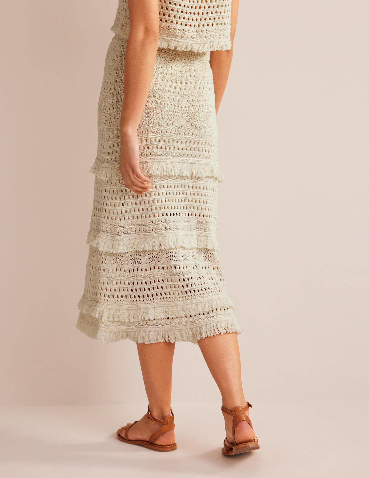 Fringe Crochet Knitted Skirt-Warm Ivory - Image 3