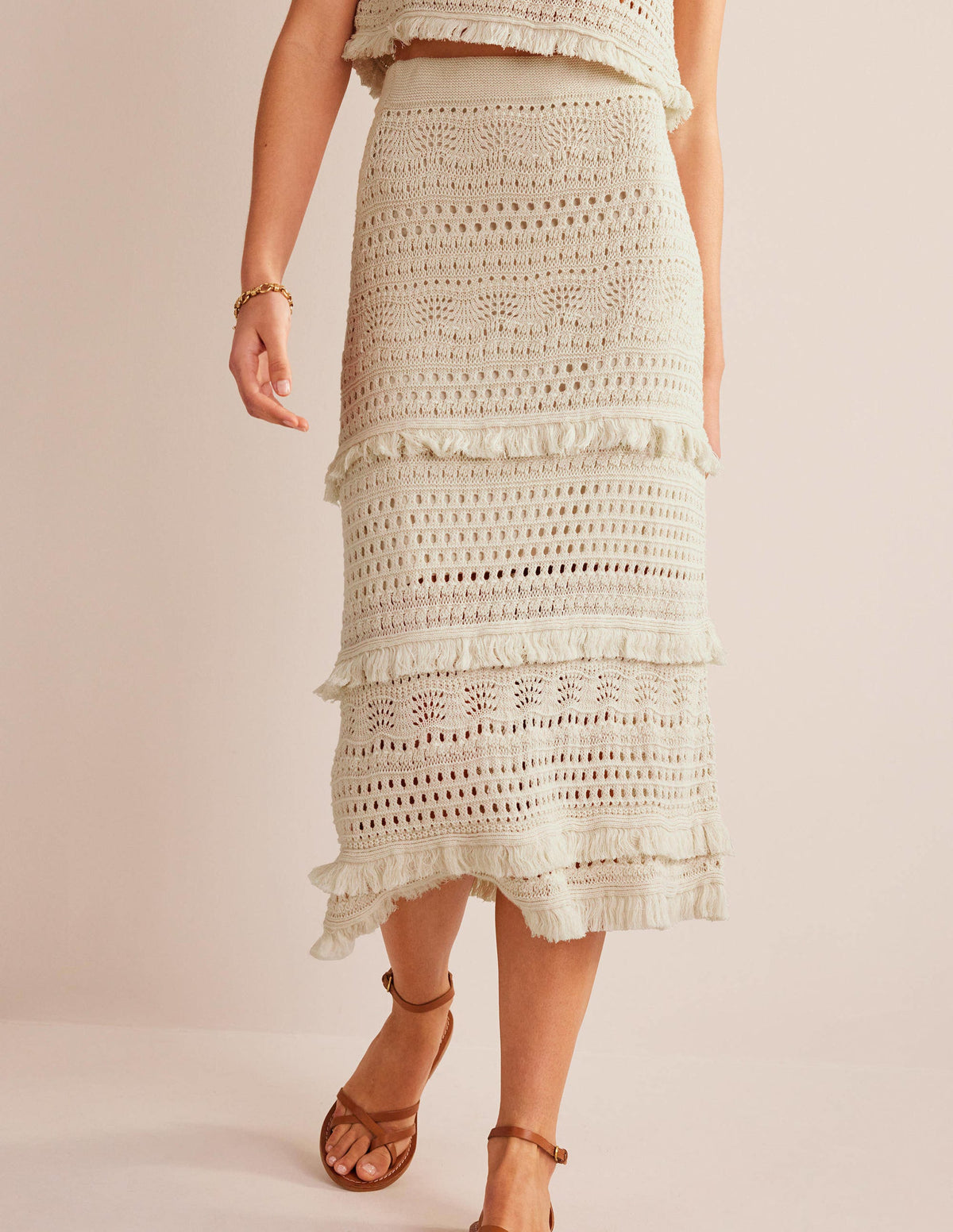 Fringe Crochet Knitted Skirt-Warm Ivory - Image 4