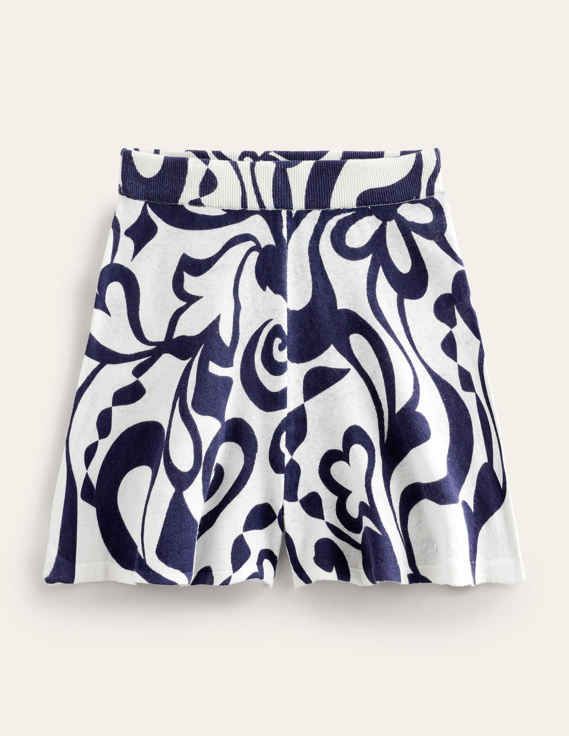 Knitted Shorts-Ink Pot, Ivory Bloom Azure-6