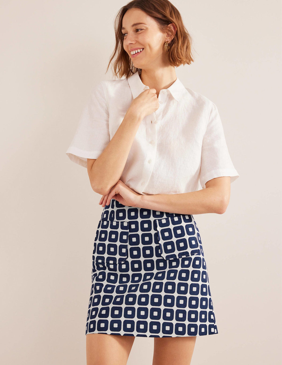 Textured A-Line Mini-French Navy and Ivory, Cube - Image 1