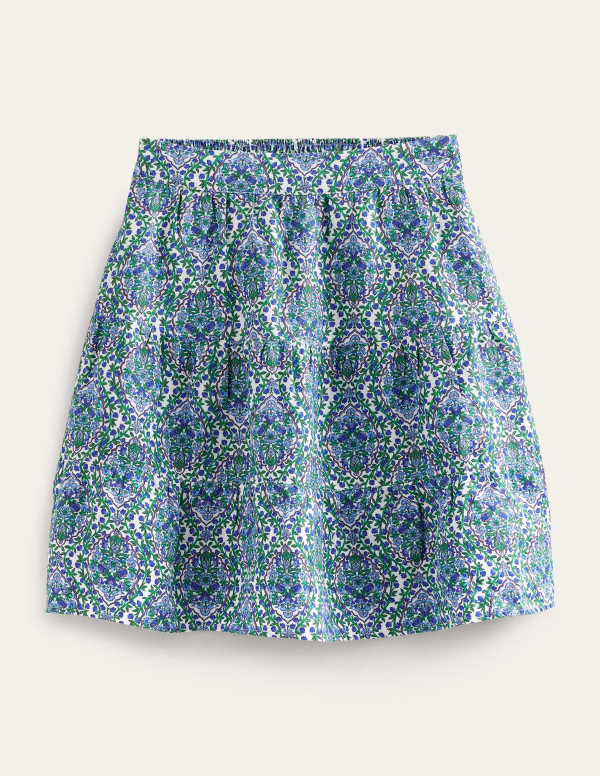 Pull On Tiered Linen Skirt-Green, Opulent Vine-5