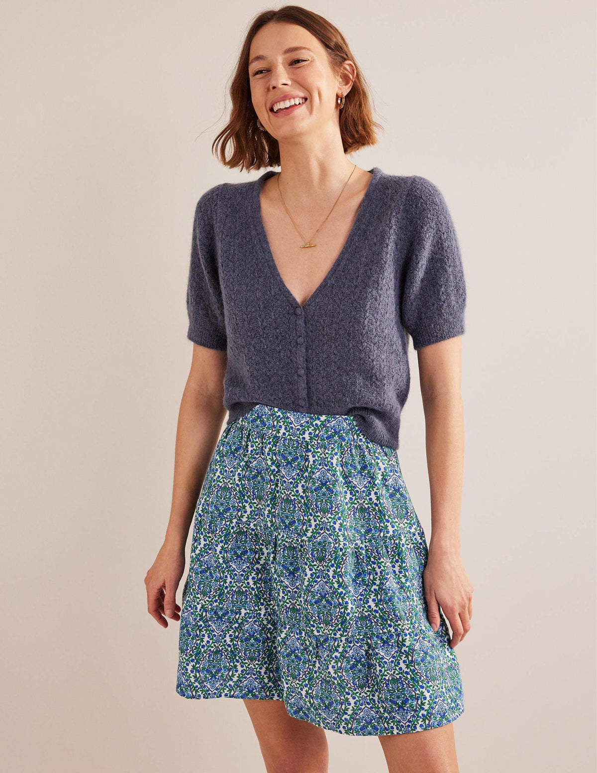 Pull On Tiered Linen Skirt-Green, Opulent Vine-1