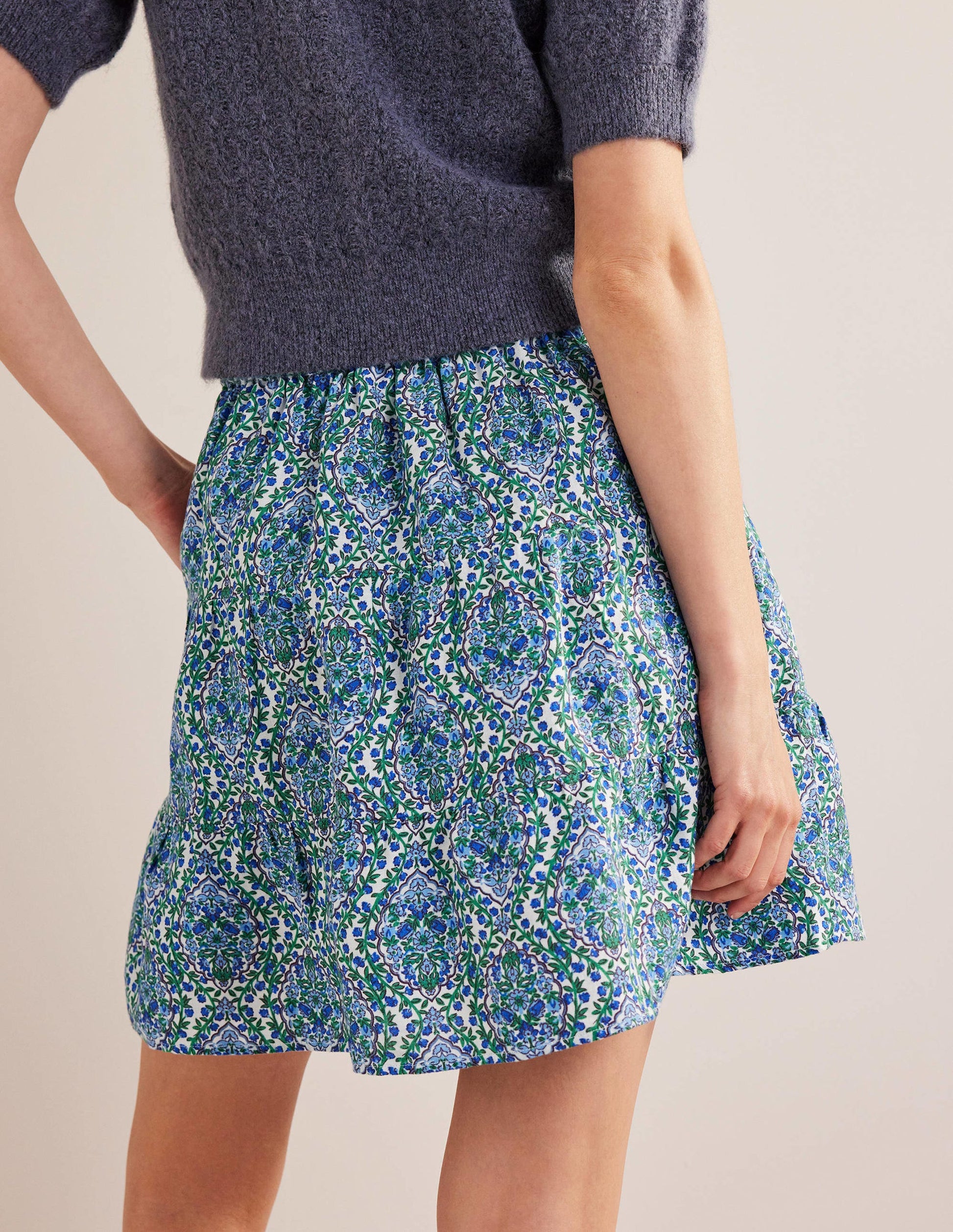 Pull On Tiered Linen Skirt-Green, Opulent Vine-3