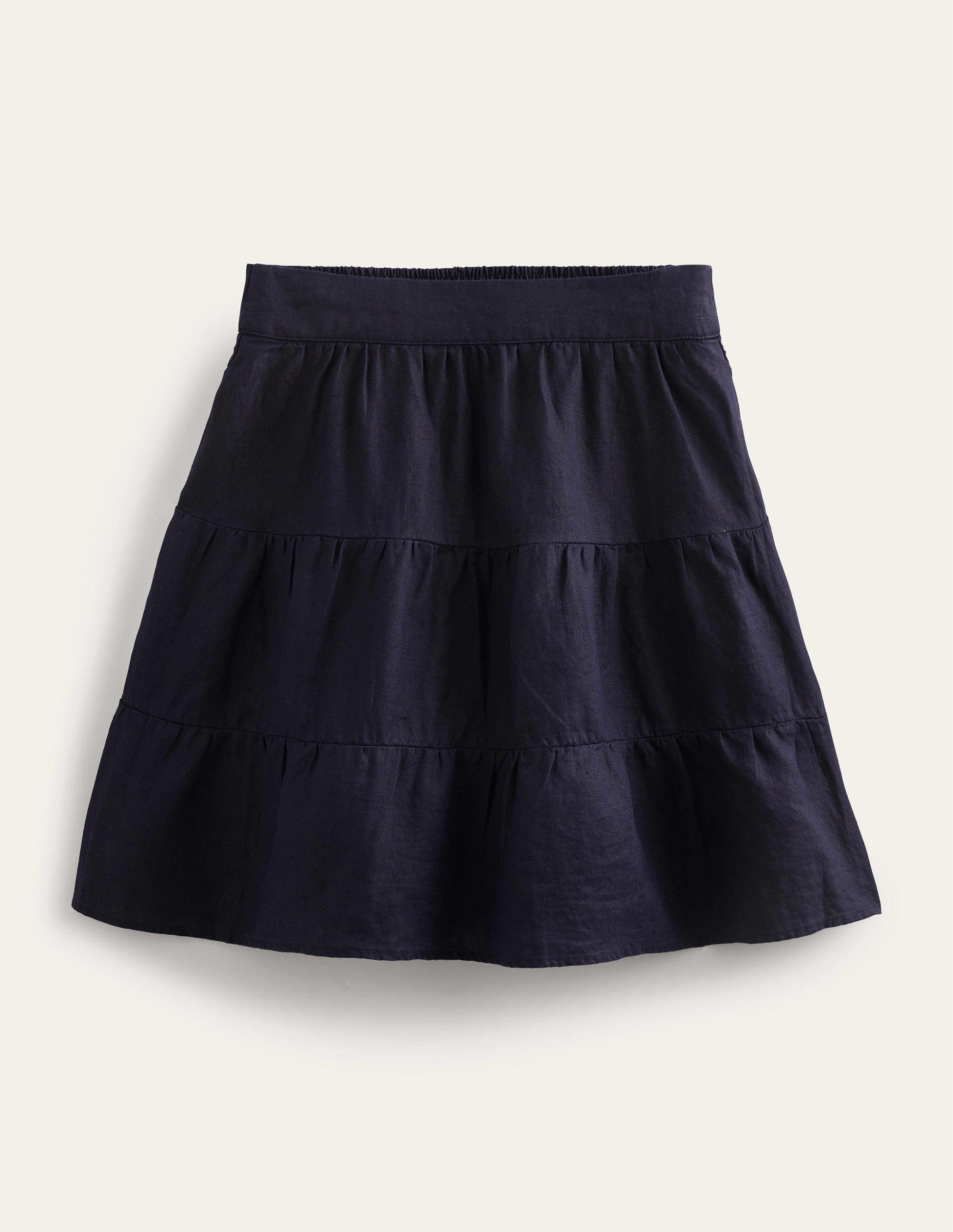 Pull On Tiered Linen Skirt-Navy-5