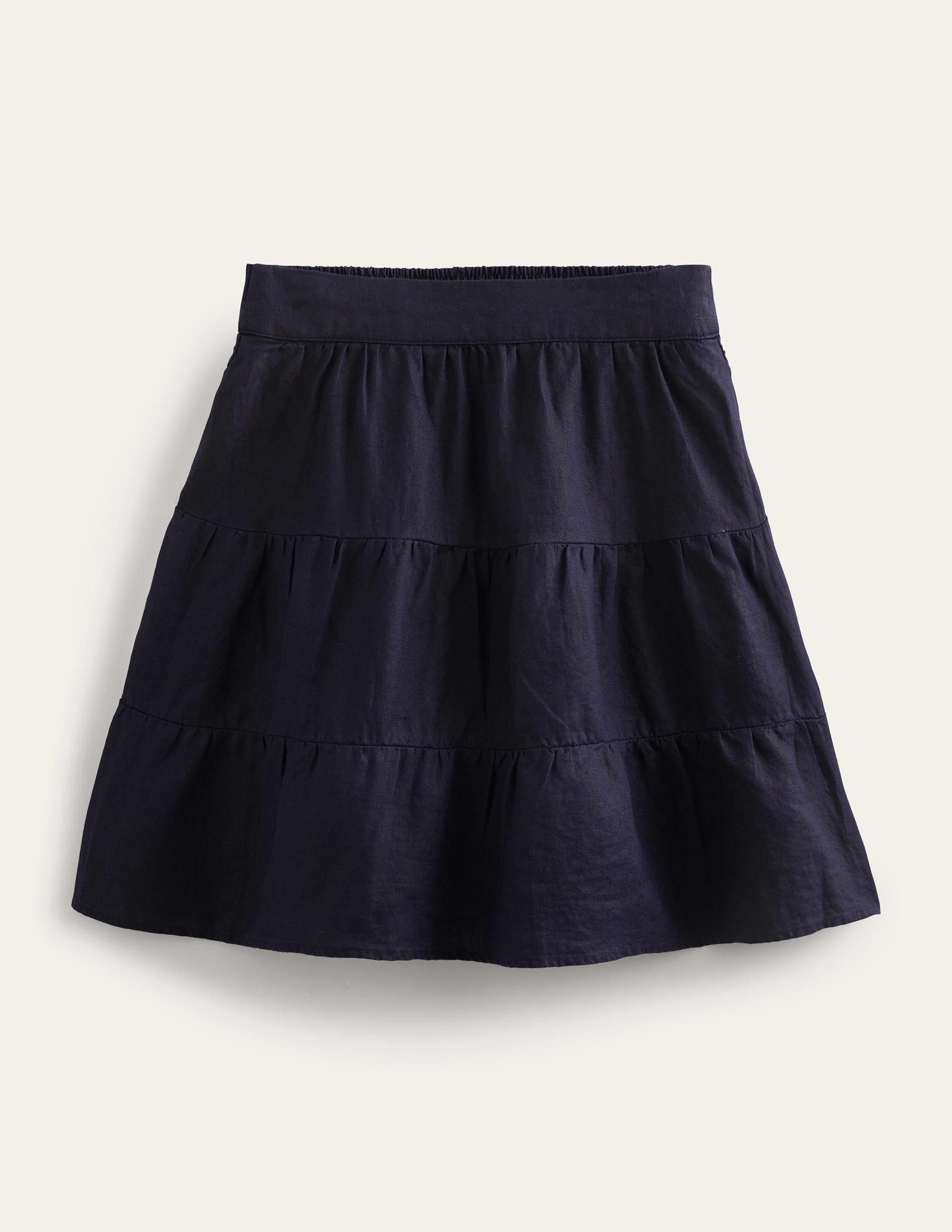 Pull On Tiered Linen Skirt-Navy - Image 5