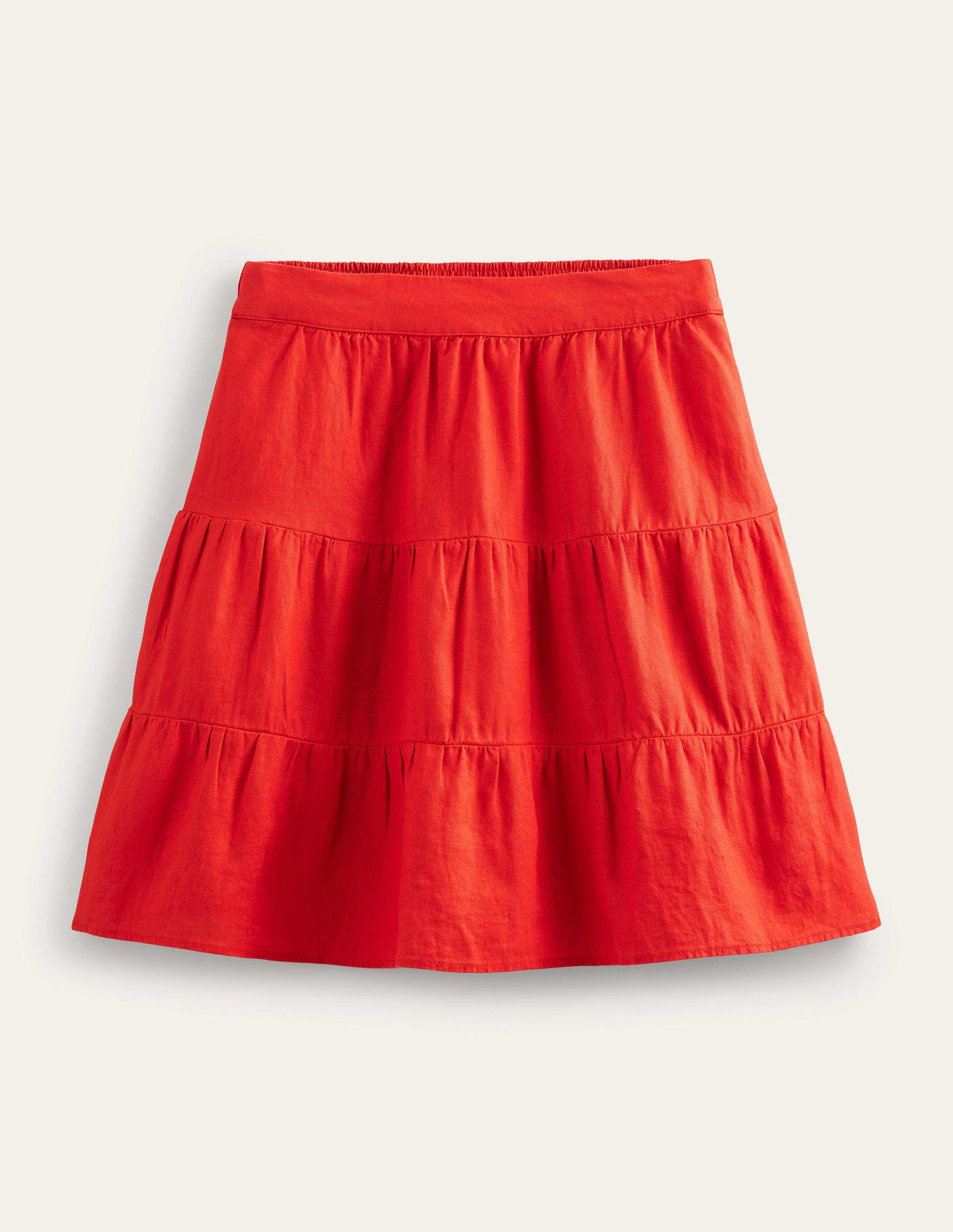 Pull On Tiered Linen Skirt-Vermillion Red-5