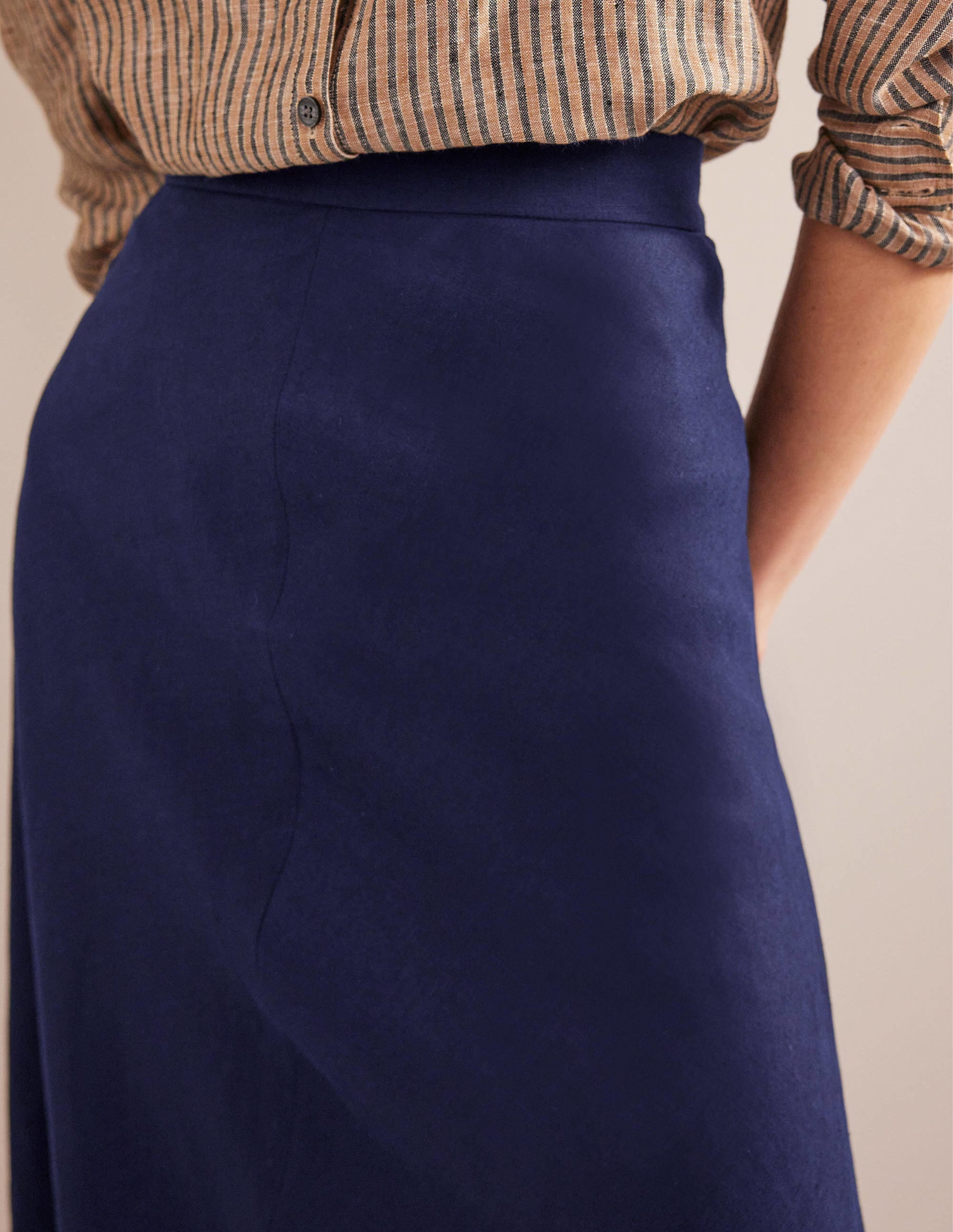 Bias Linen Midi Skirt-Navy - Image 2