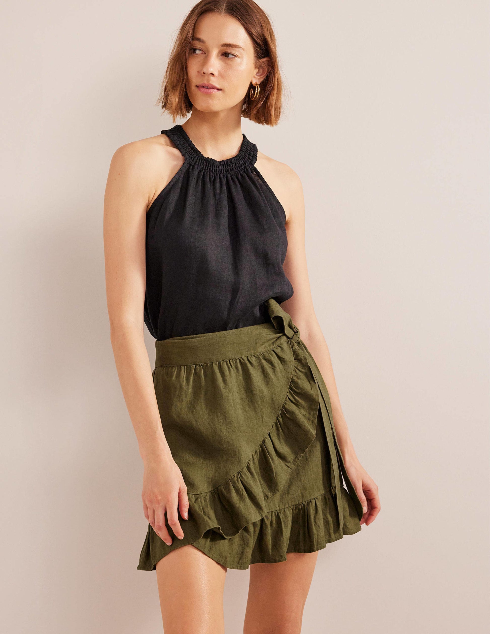 Linen Flippy Wrap Skirt-Capulet Olive-1
