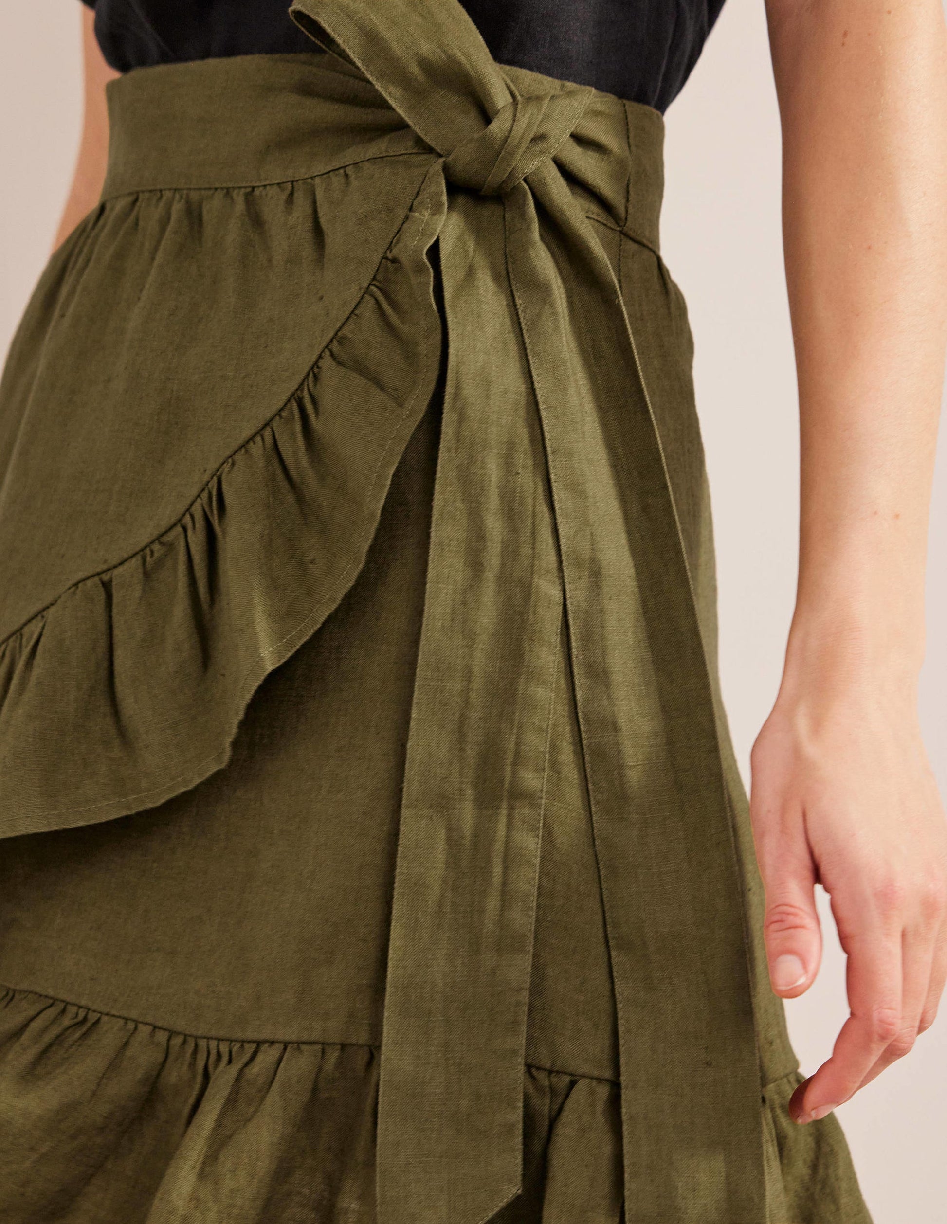 Linen Flippy Wrap Skirt-Capulet Olive-2