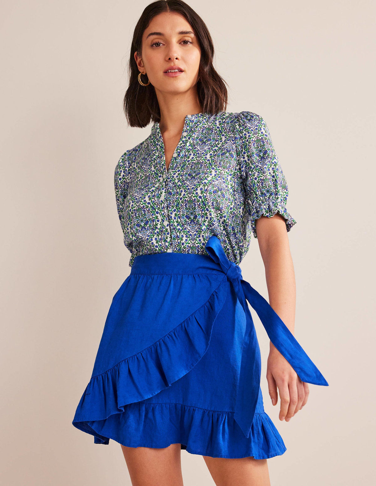 Linen Flippy Wrap Skirt-Island Sapphire - Image 1