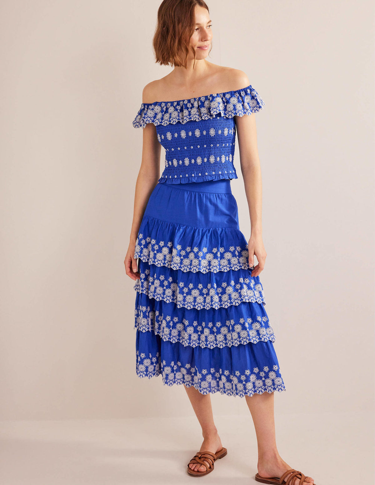Multi Tiered Broderie Skirt-Island Blue - Image 1