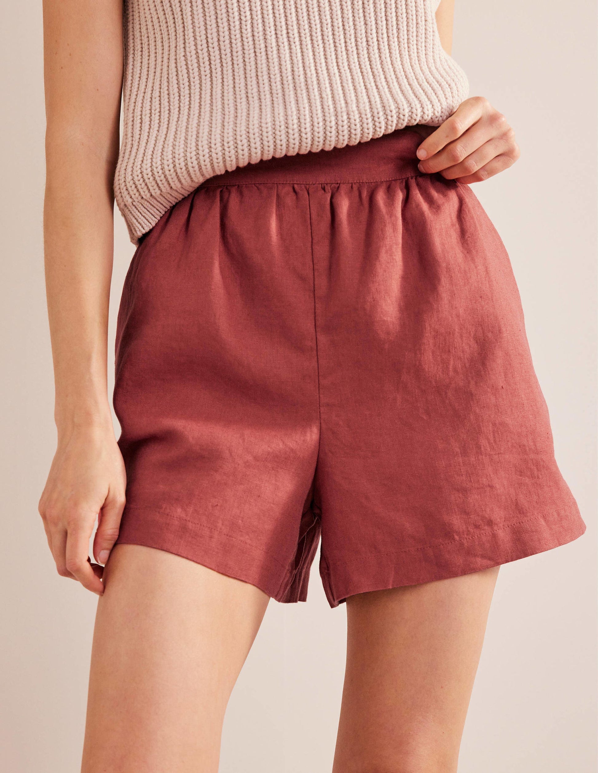 Pull-on Linen Shorts-Fox-4
