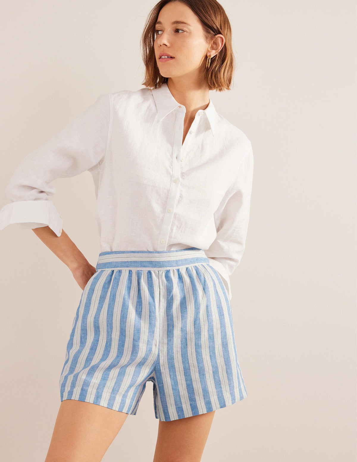 Pull-on Linen Shorts-Porcelain Blue, Sparkle Stripe - Image 1