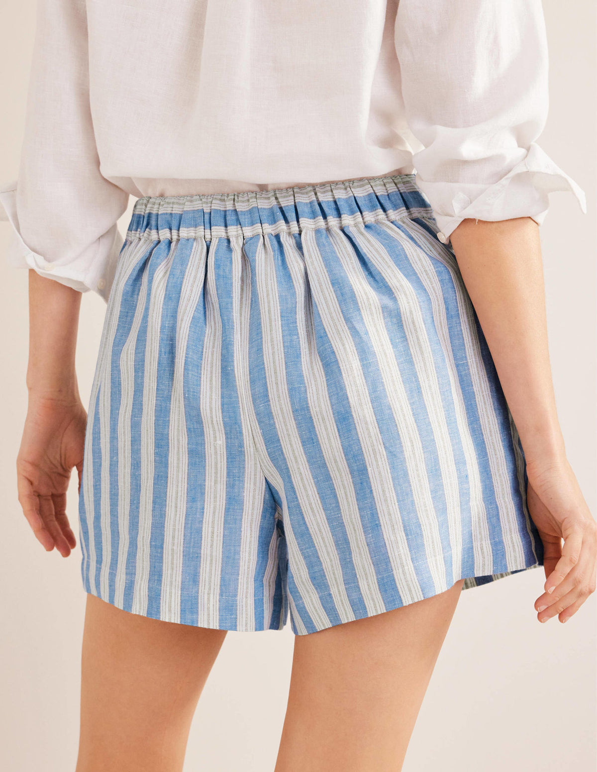 Pull-on Linen Shorts-Porcelain Blue, Sparkle Stripe - Image 3