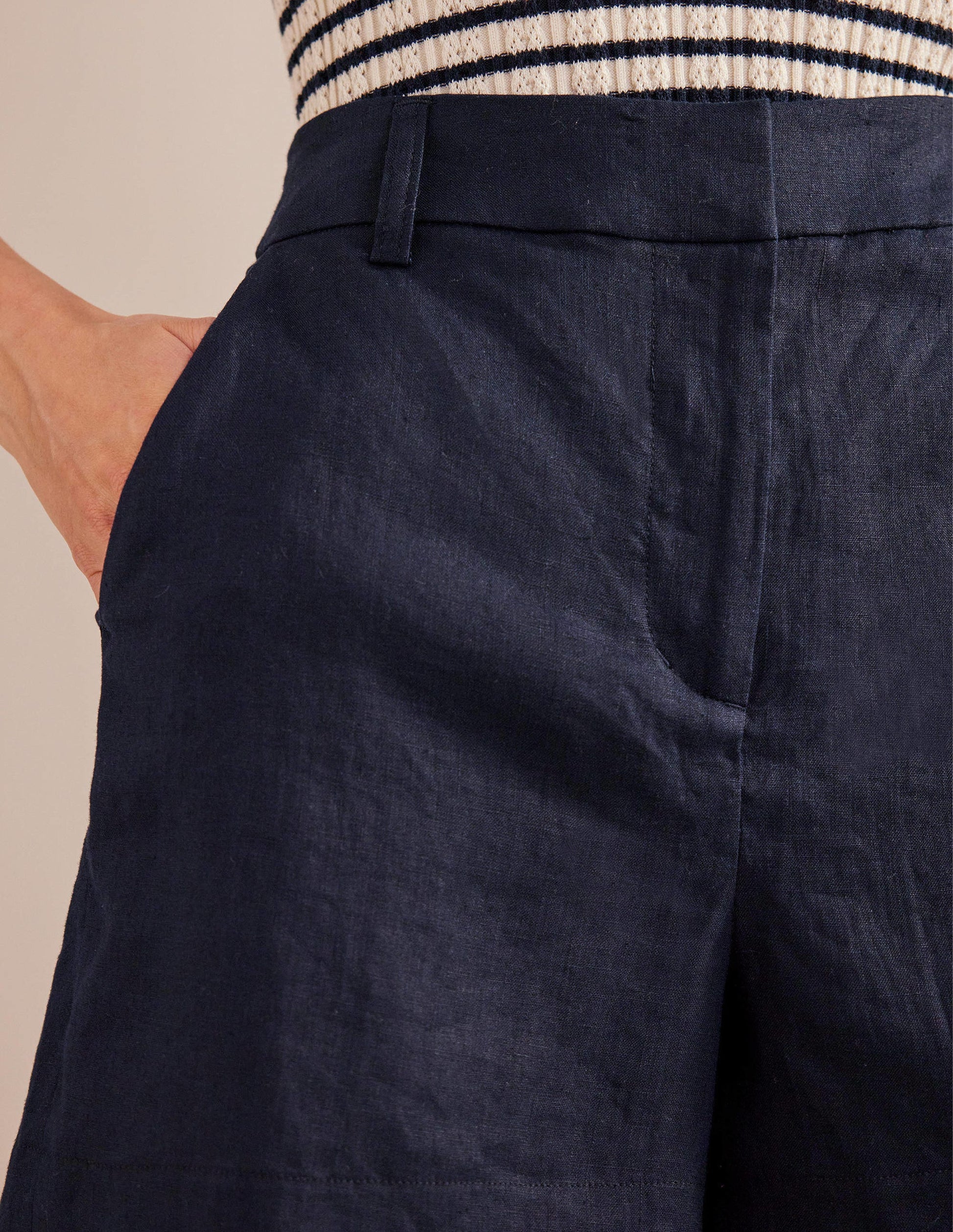 Tailored Linen Shorts-Navy-2