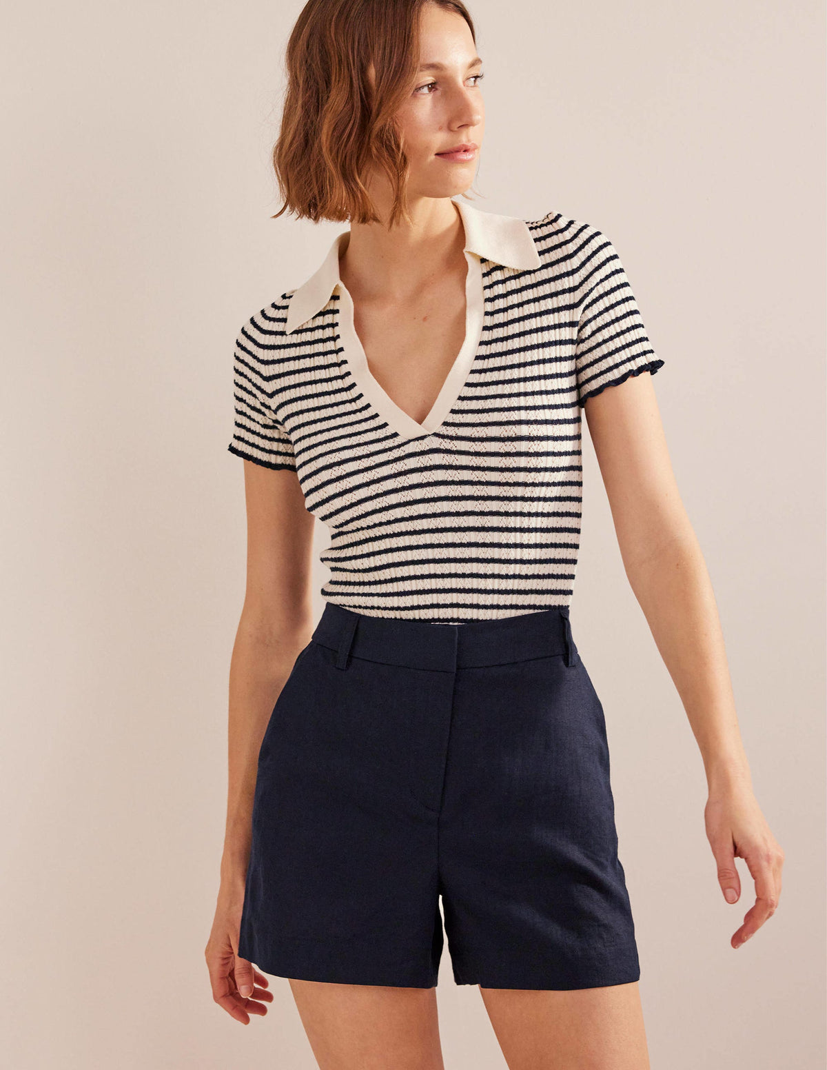Tailored Linen Shorts-Navy-4
