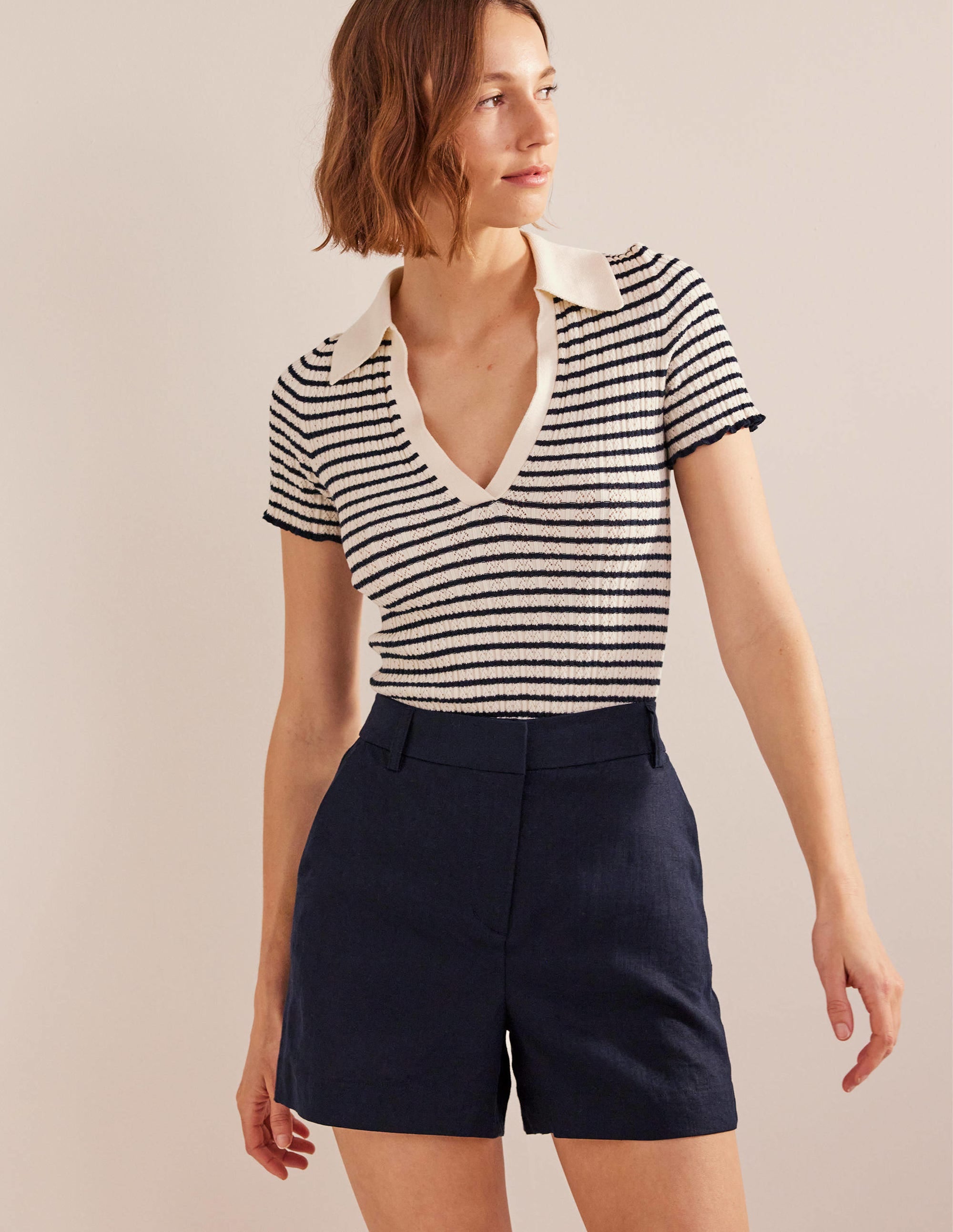 Tailored Linen Shorts-Navy - Image 4
