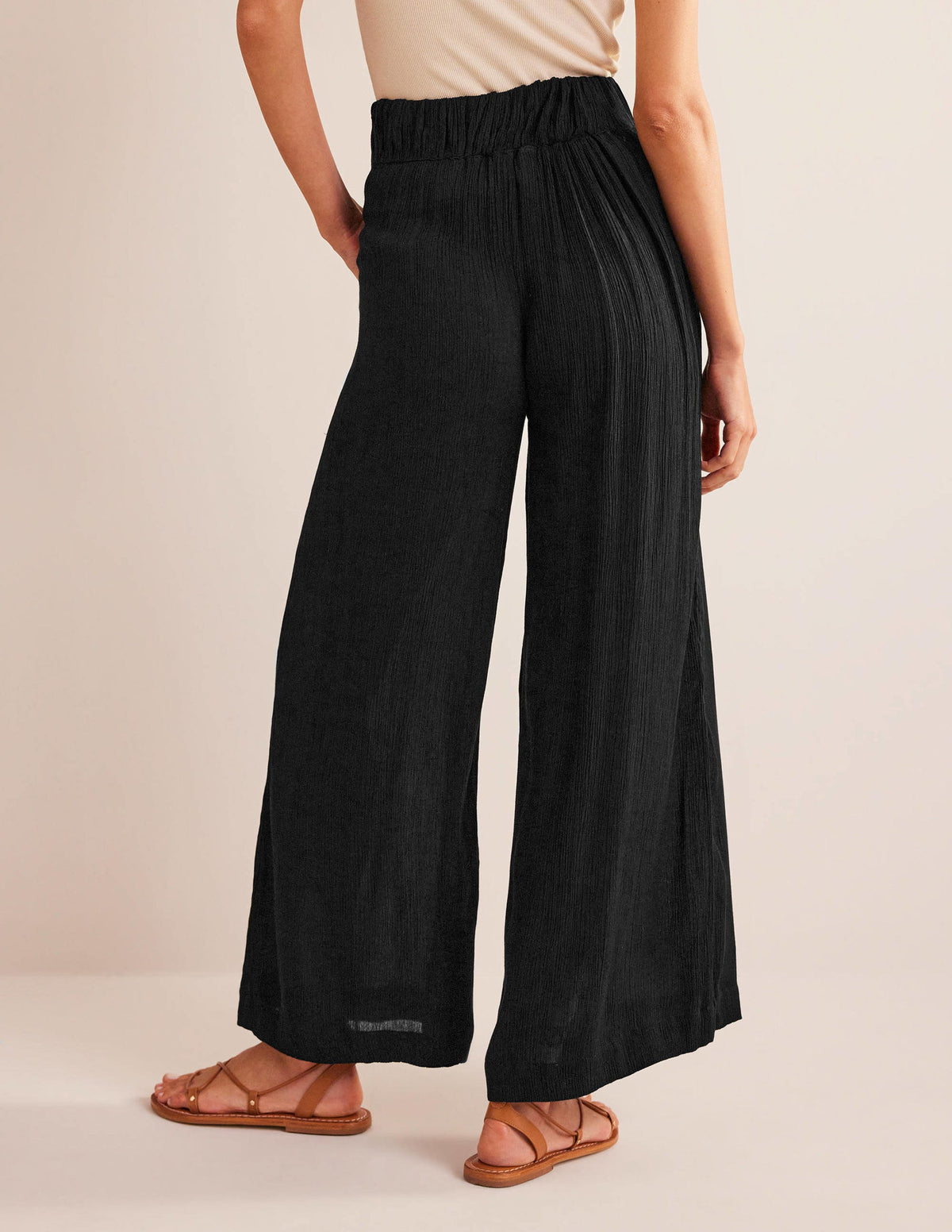Crinkle Wide Leg Trousers-Black - Image 3