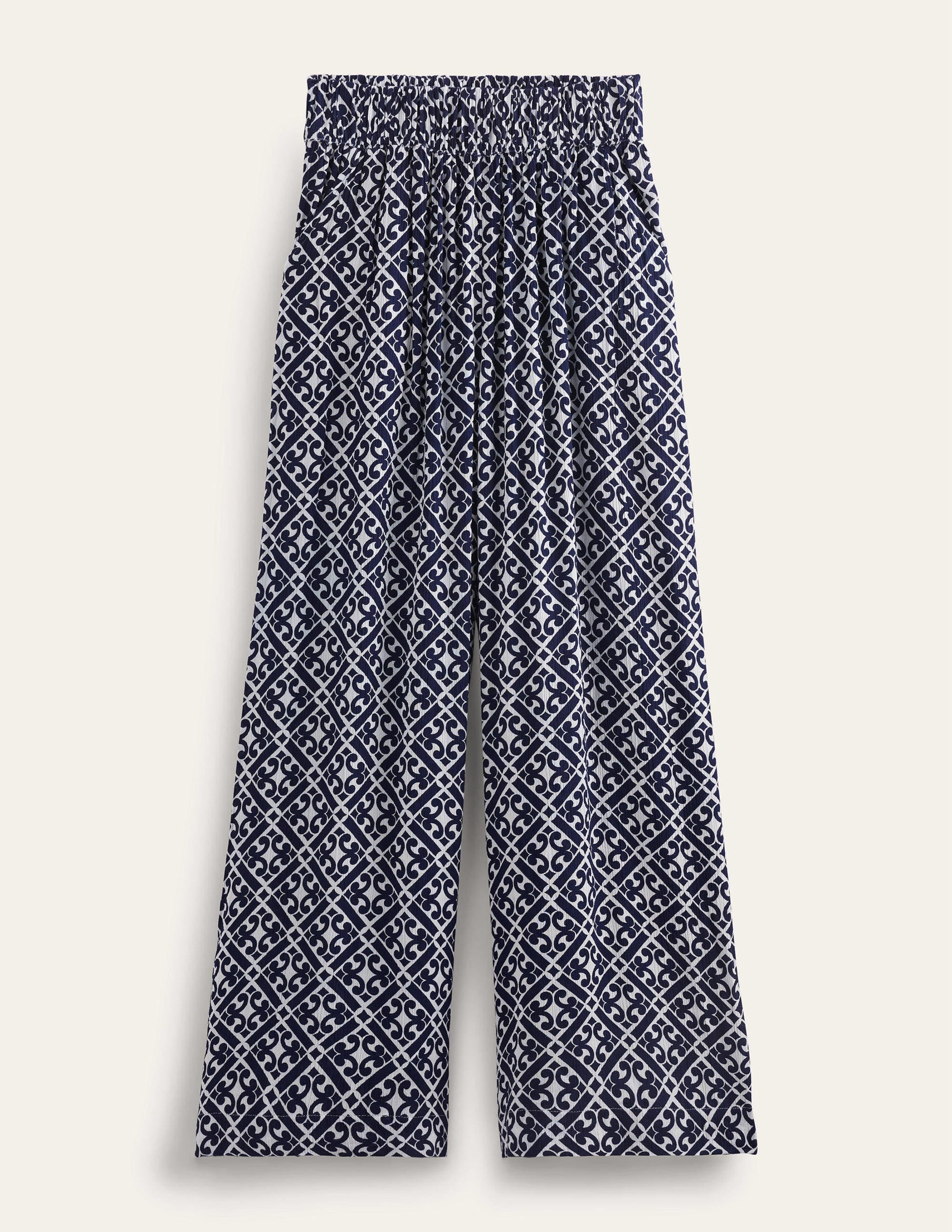 Crinkle Wide Leg Trousers-Prussian Blue, Tranquil Geo - Image 6