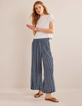 Crinkle Wide Leg Trousers-Prussian Blue, Tranquil Geo