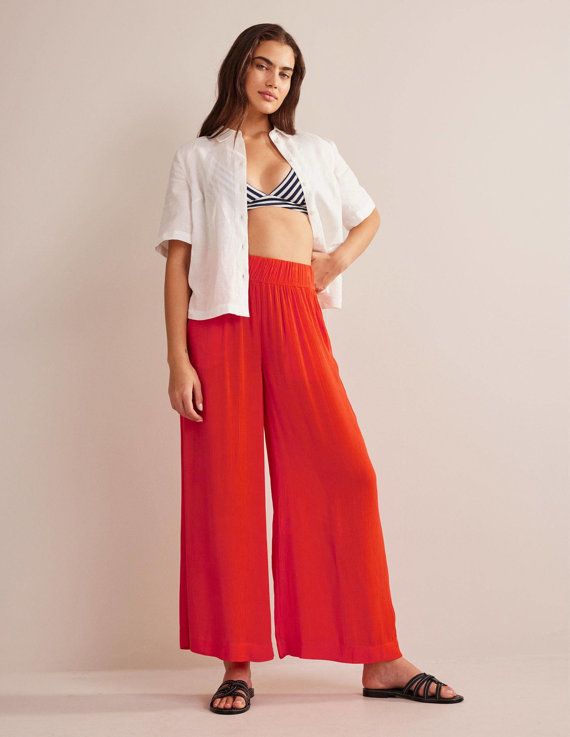 Crinkle Wide Leg Trousers-Firework-1