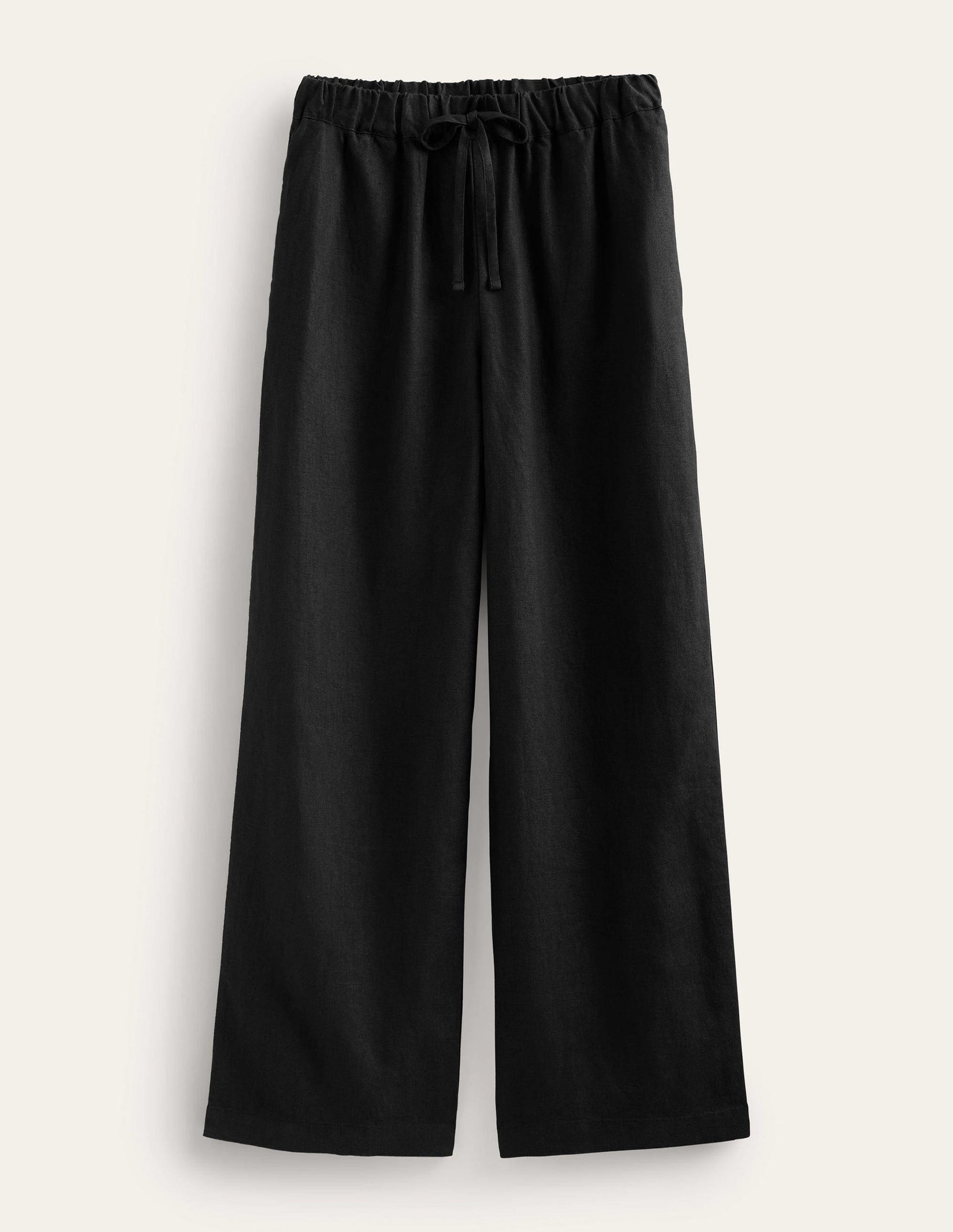 Relaxed Pull-on Linen Trousers-Black-5