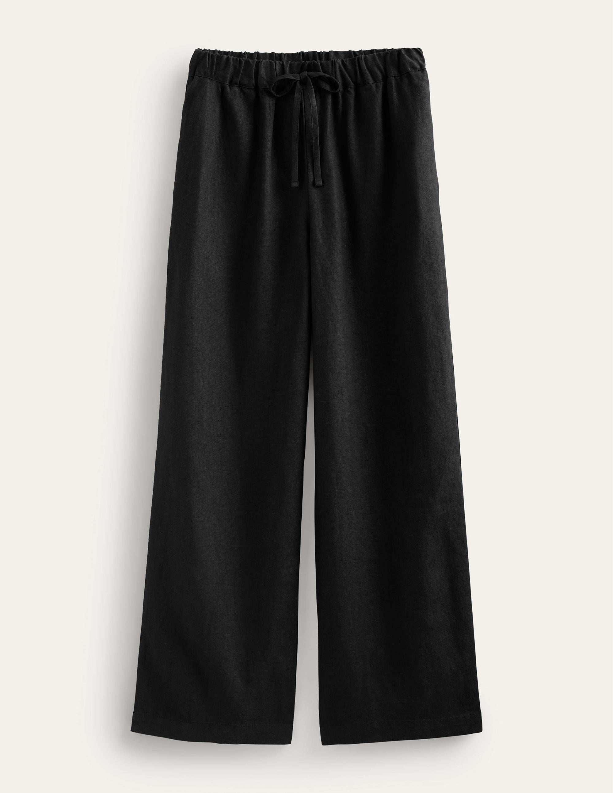 Relaxed Pull-on Linen Trousers-Black - Image 5