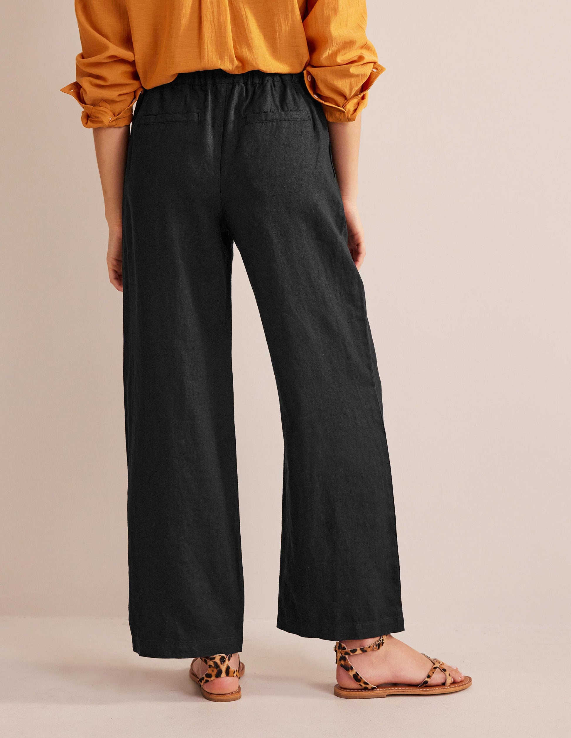 Relaxed Pull-on Linen Trousers-Black-3