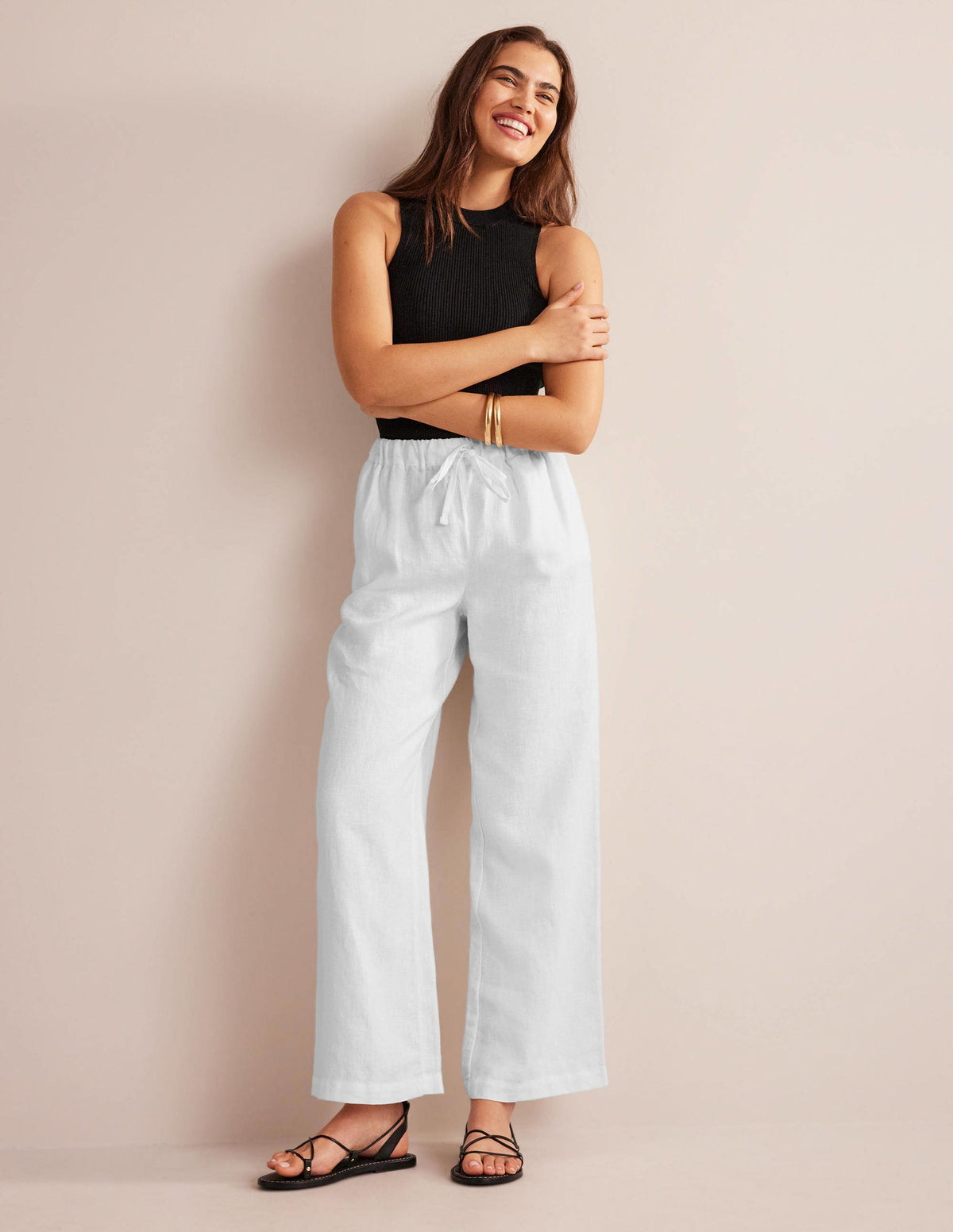 Relaxed Pull-on Linen Trousers-White - Image 1