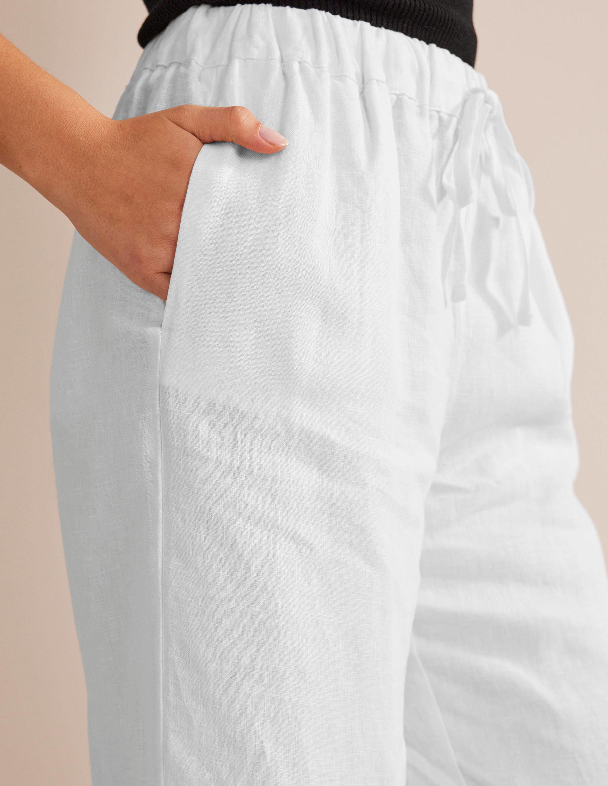 Relaxed Pull-on Linen Trousers-White - Image 2