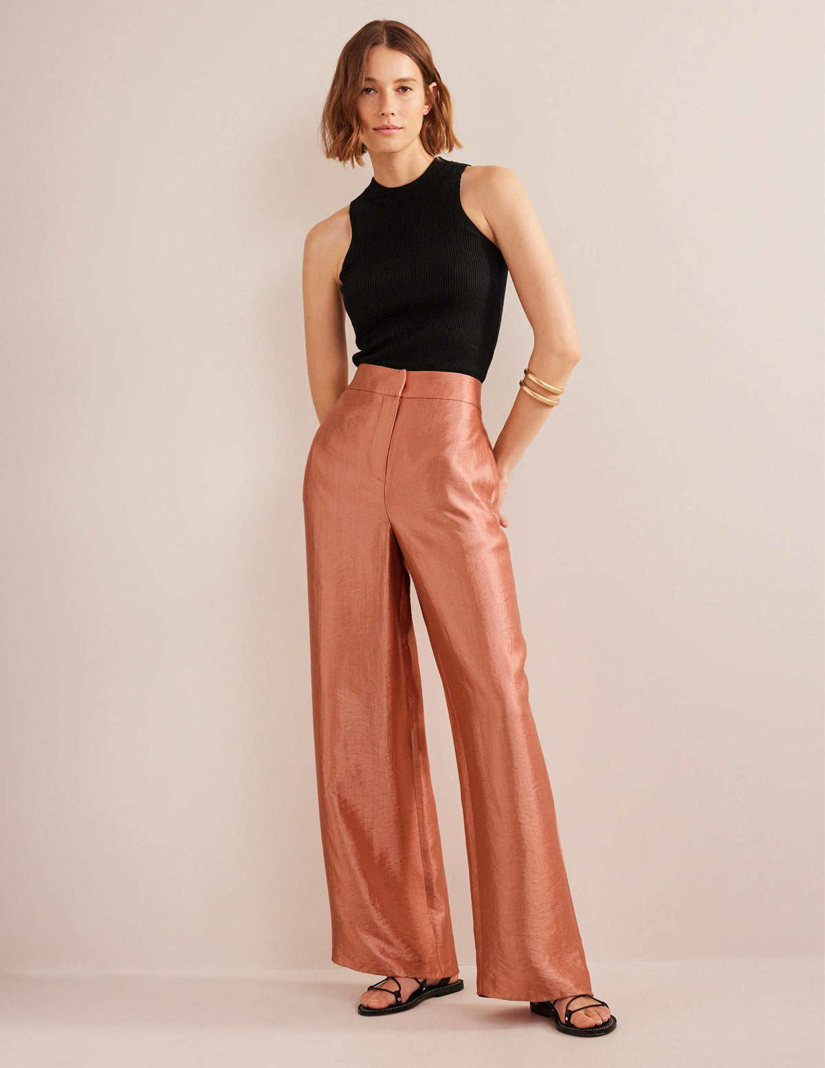 High Rise Palazzo Trousers-Satin-1