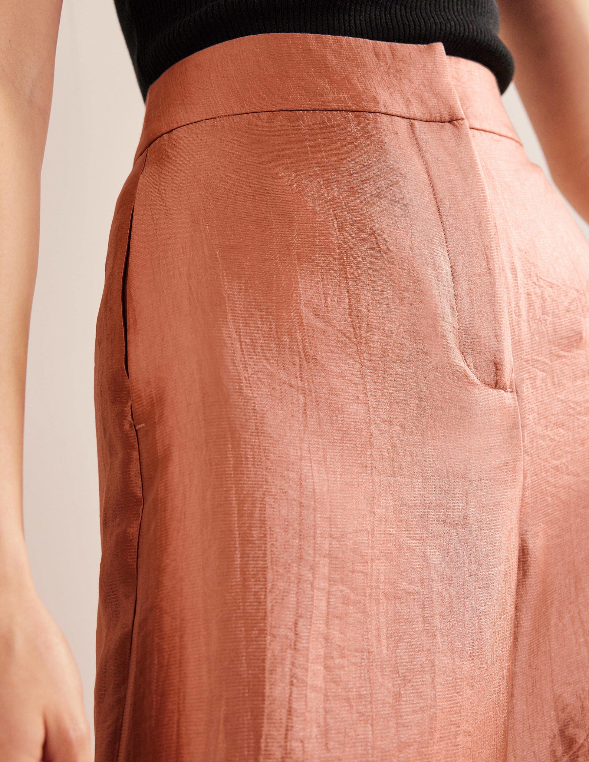 High Rise Palazzo Trousers-Satin-2