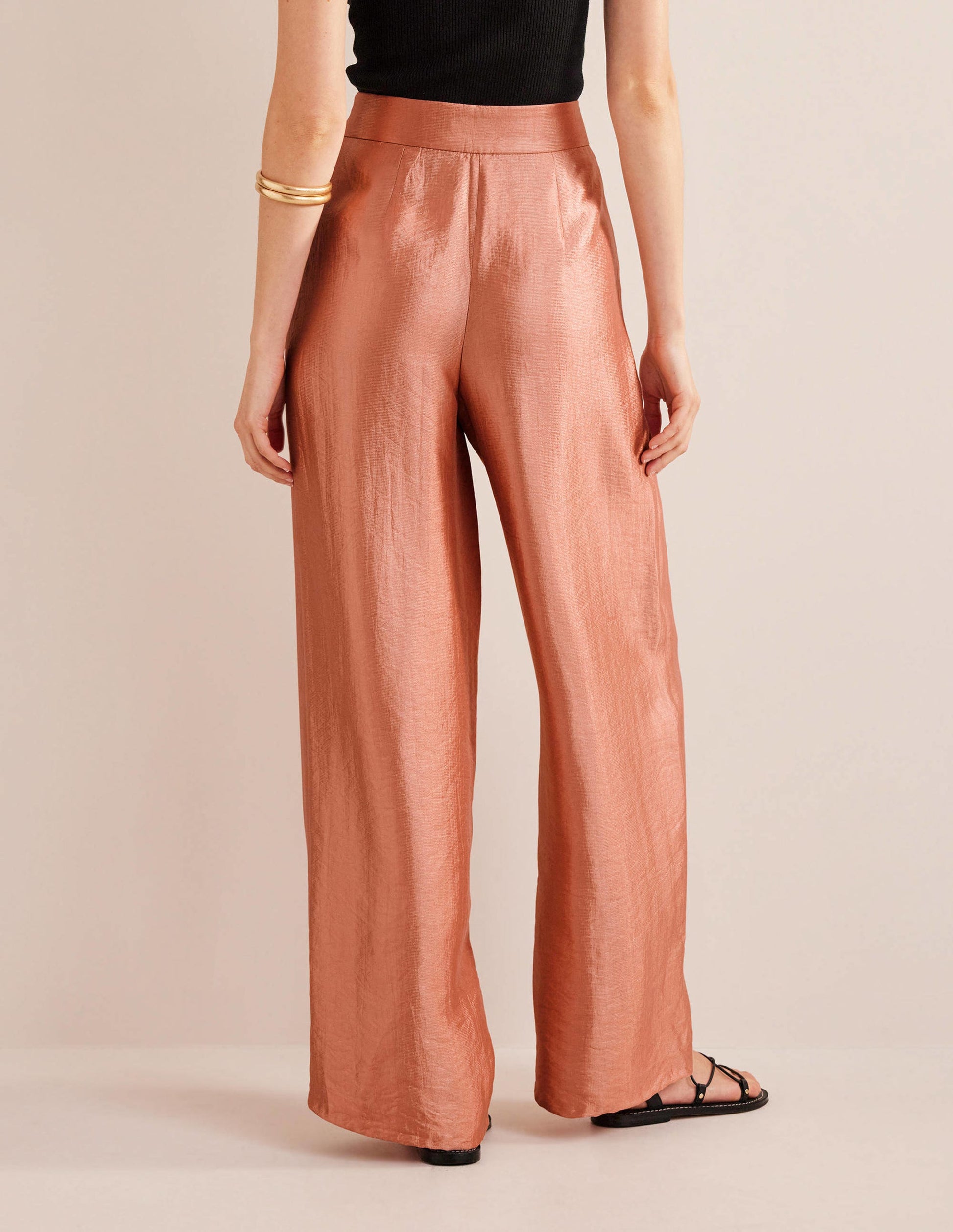 High Rise Palazzo Trousers-Satin-3