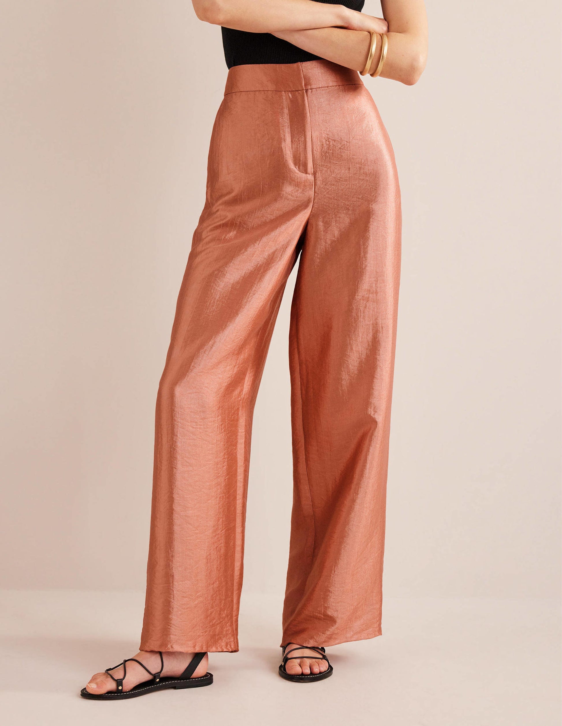 High Rise Palazzo Trousers-Satin-4