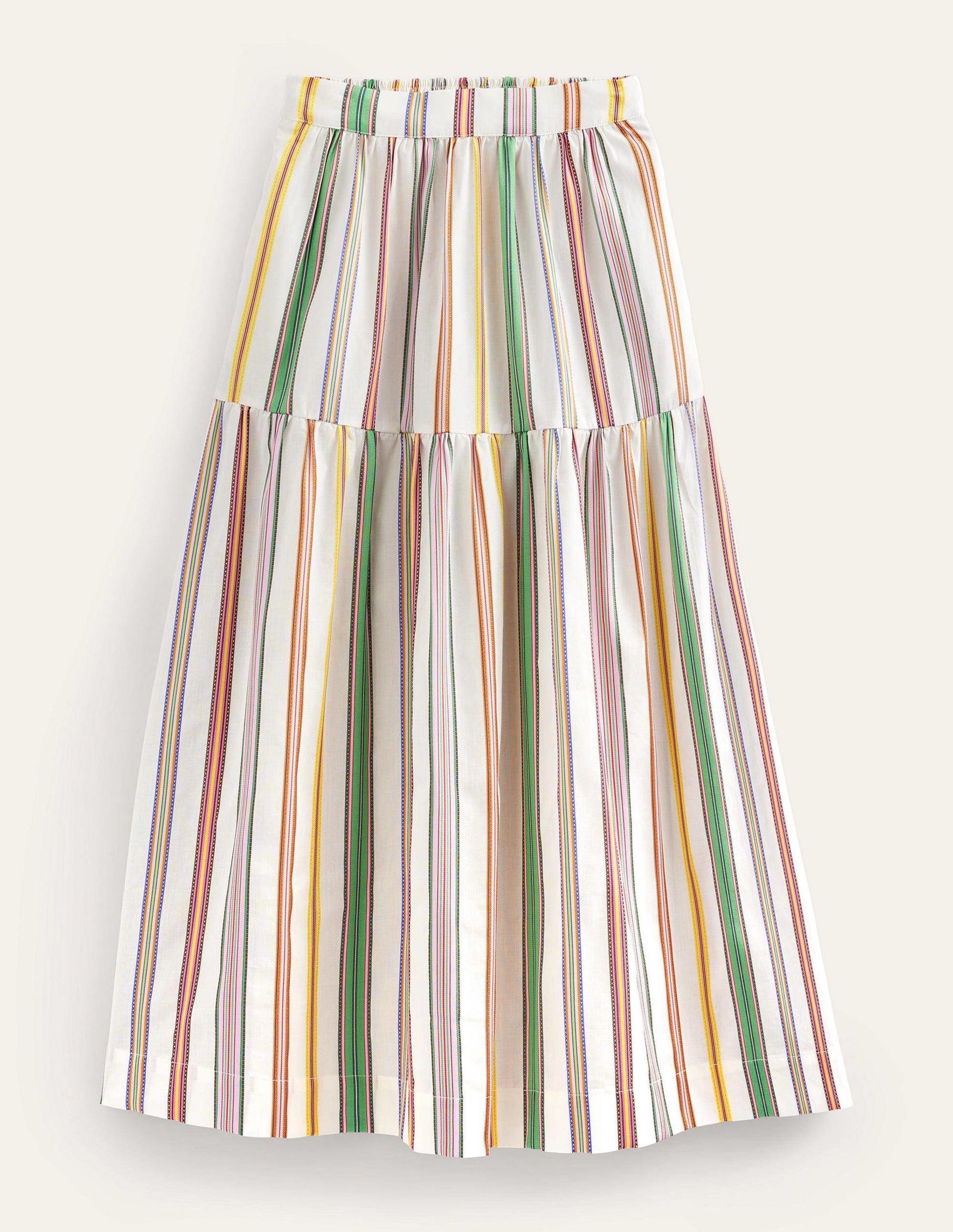Striped Cotton Maxi Skirt-Ivory, Multi Stripe-6