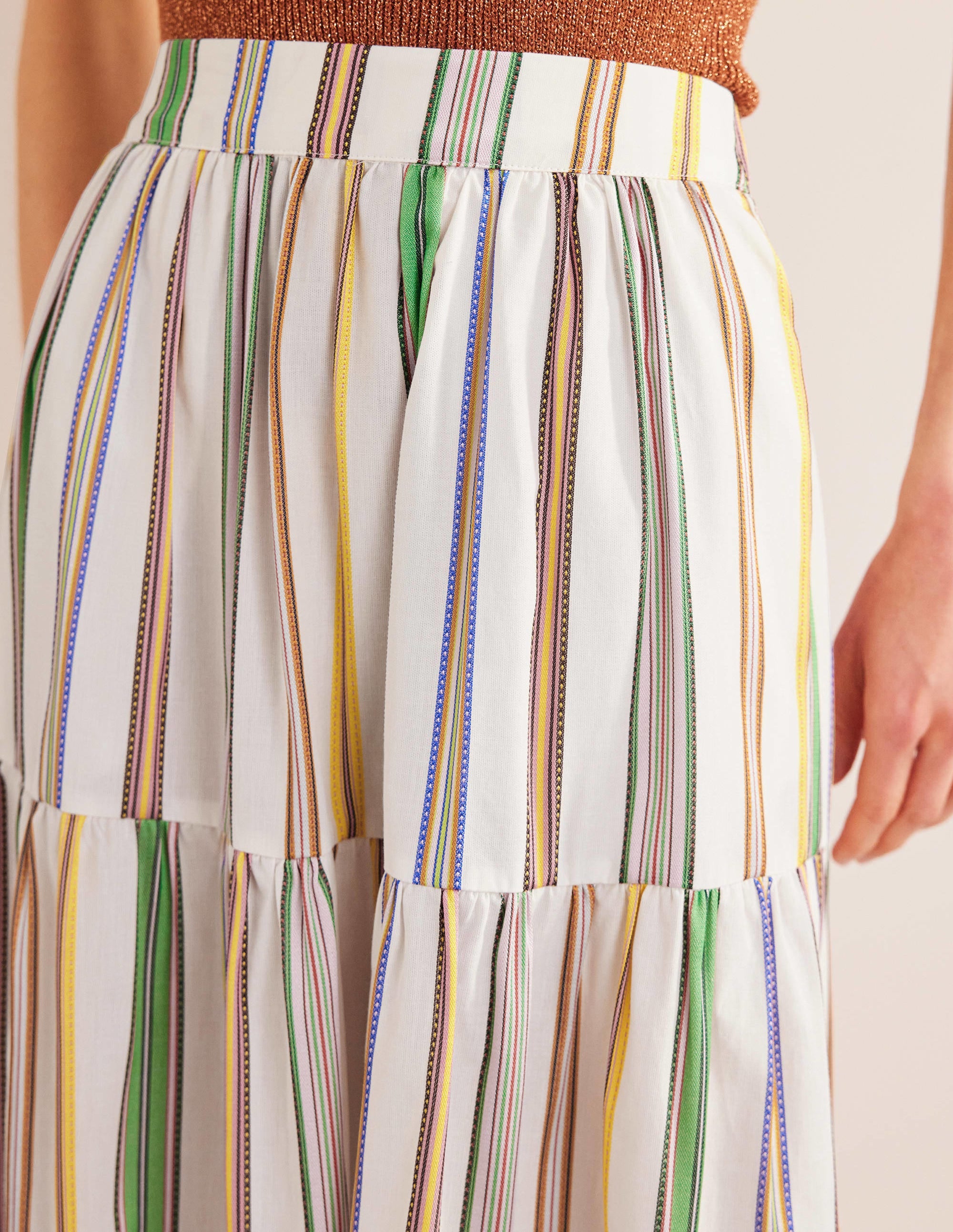 Striped Cotton Maxi Skirt-Ivory, Multi Stripe - Image 2