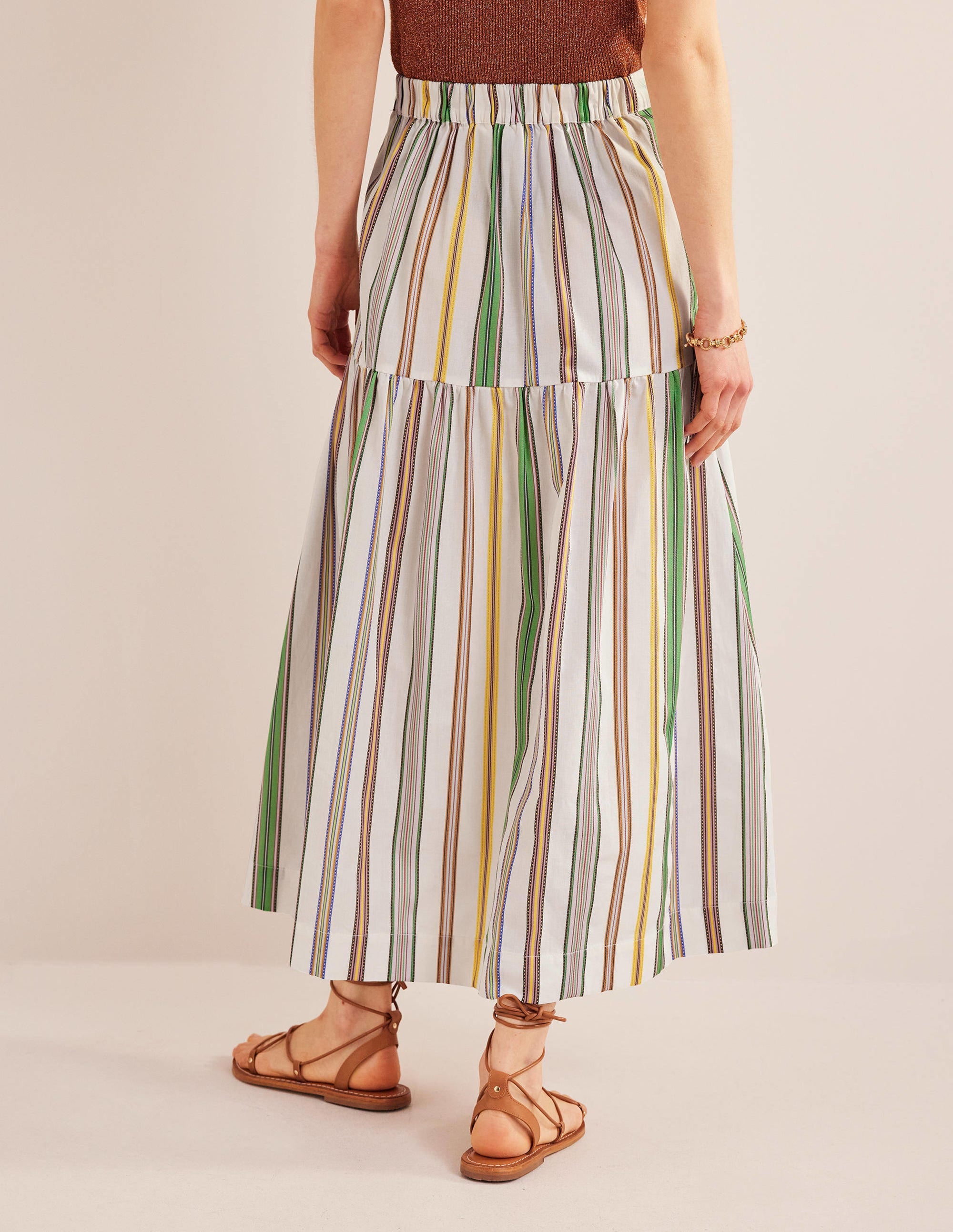 Striped Cotton Maxi Skirt-Ivory, Multi Stripe - Image 3