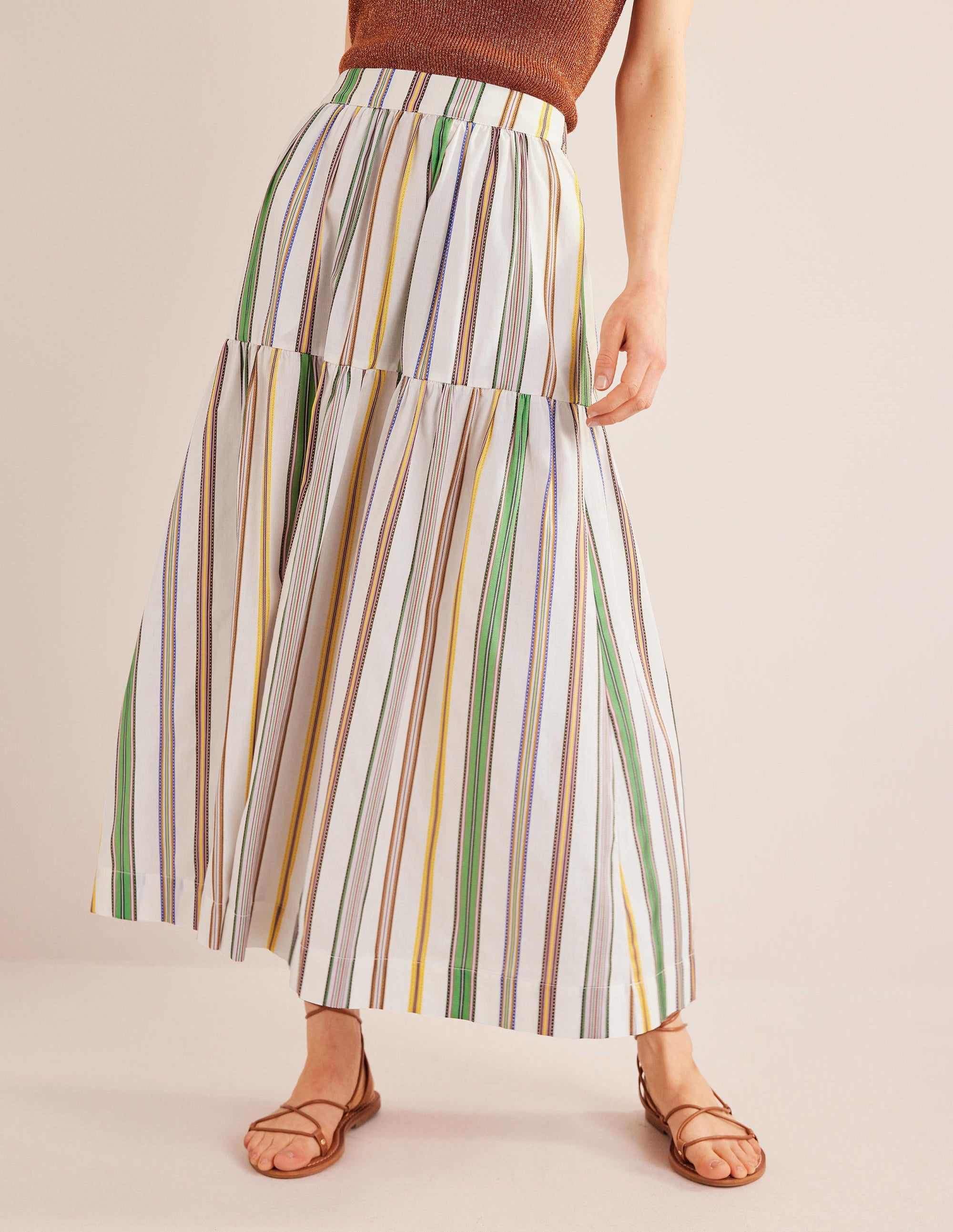 Striped Cotton Maxi Skirt-Ivory, Multi Stripe - Image 4