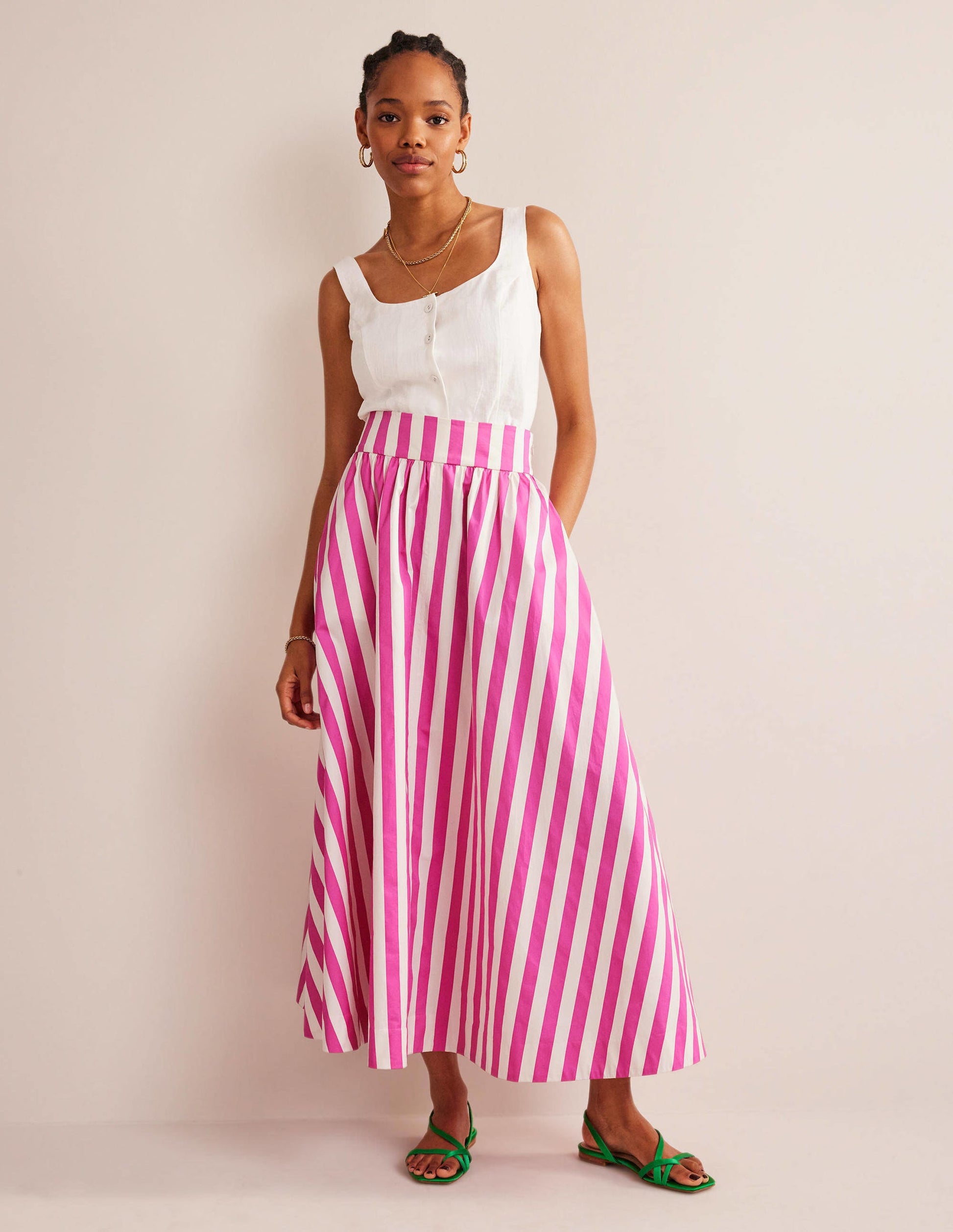 Full Printed Maxi Skirt-Pink Stripe-1