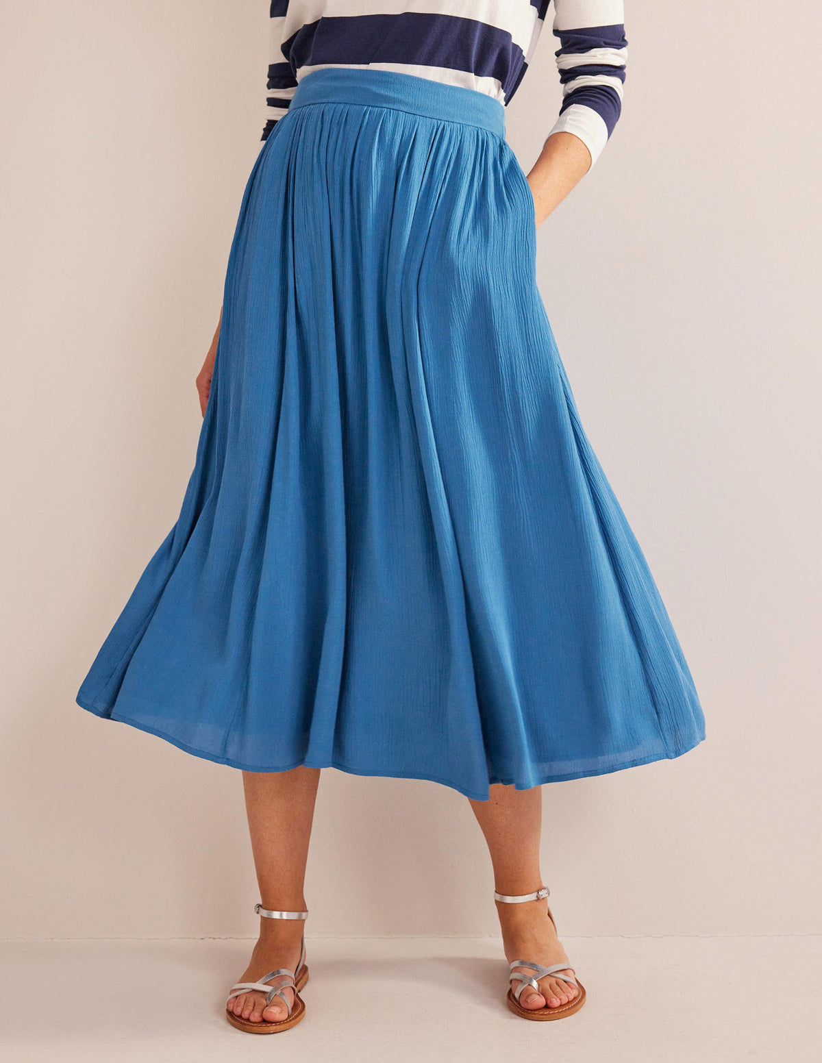 Crinkle Midi Skirt-Aegean blue-4