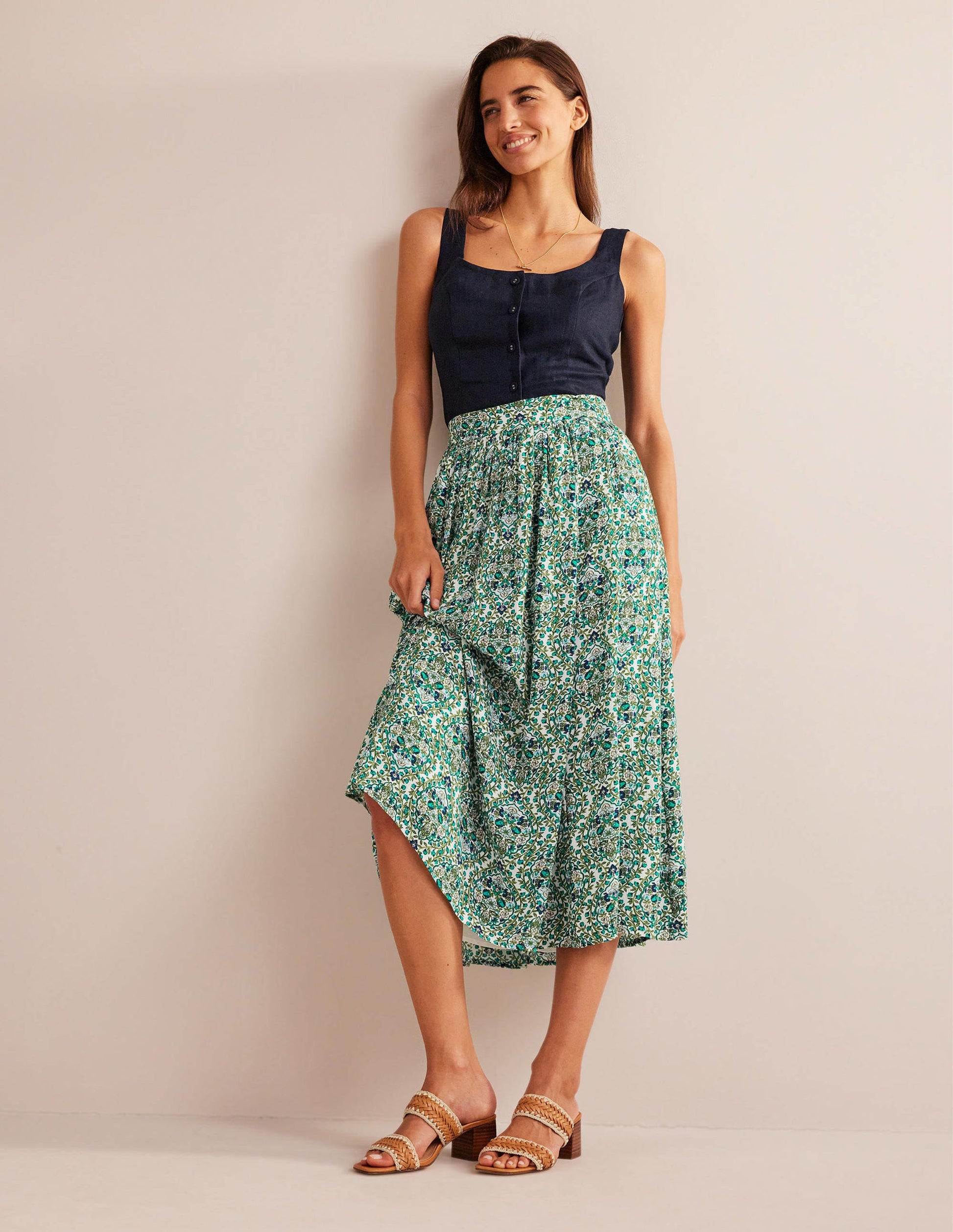 Crinkle Midi Skirt-River Reed, Vine Terrace-1