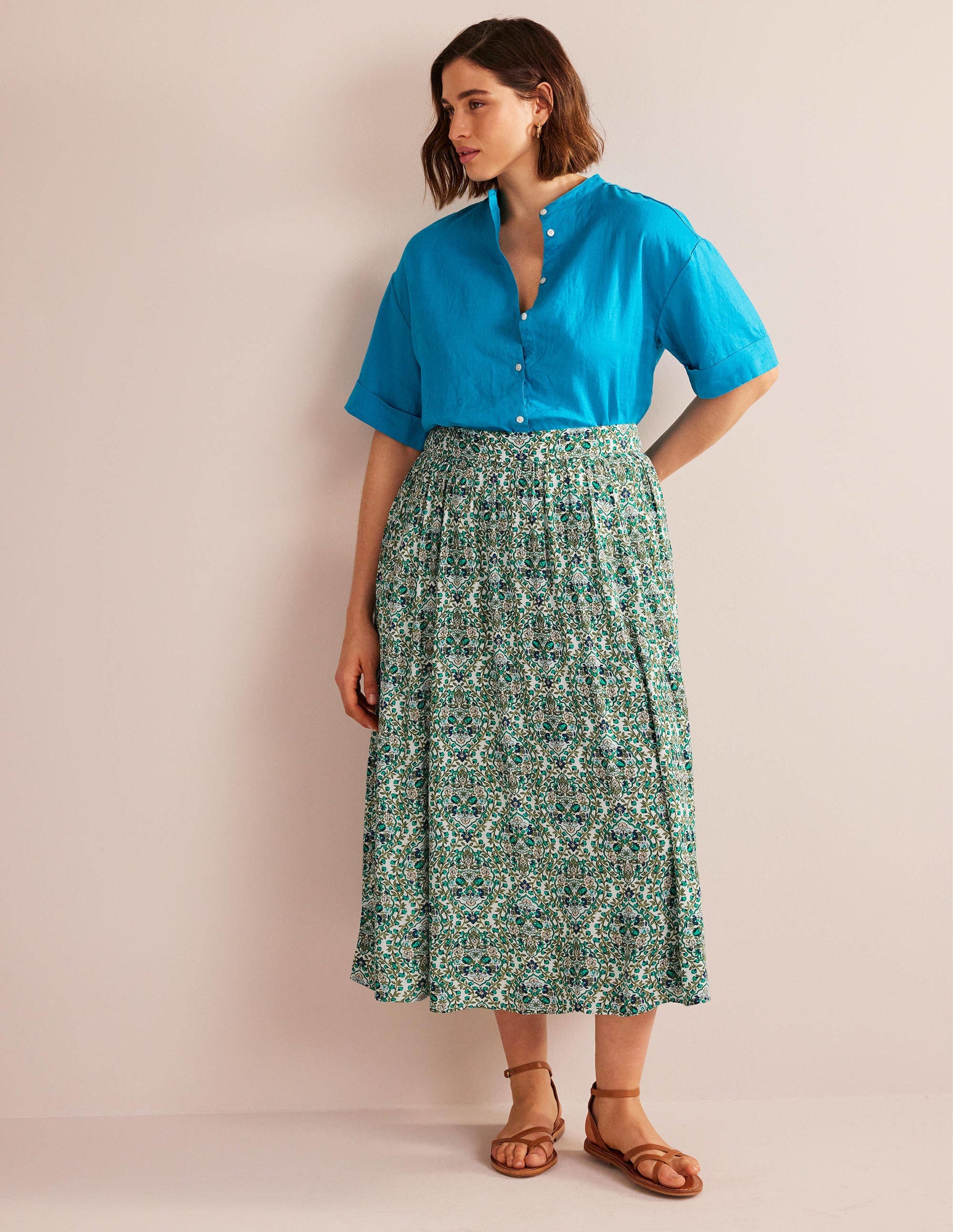 Crinkle Midi Skirt-River Reed, Vine Terrace-5