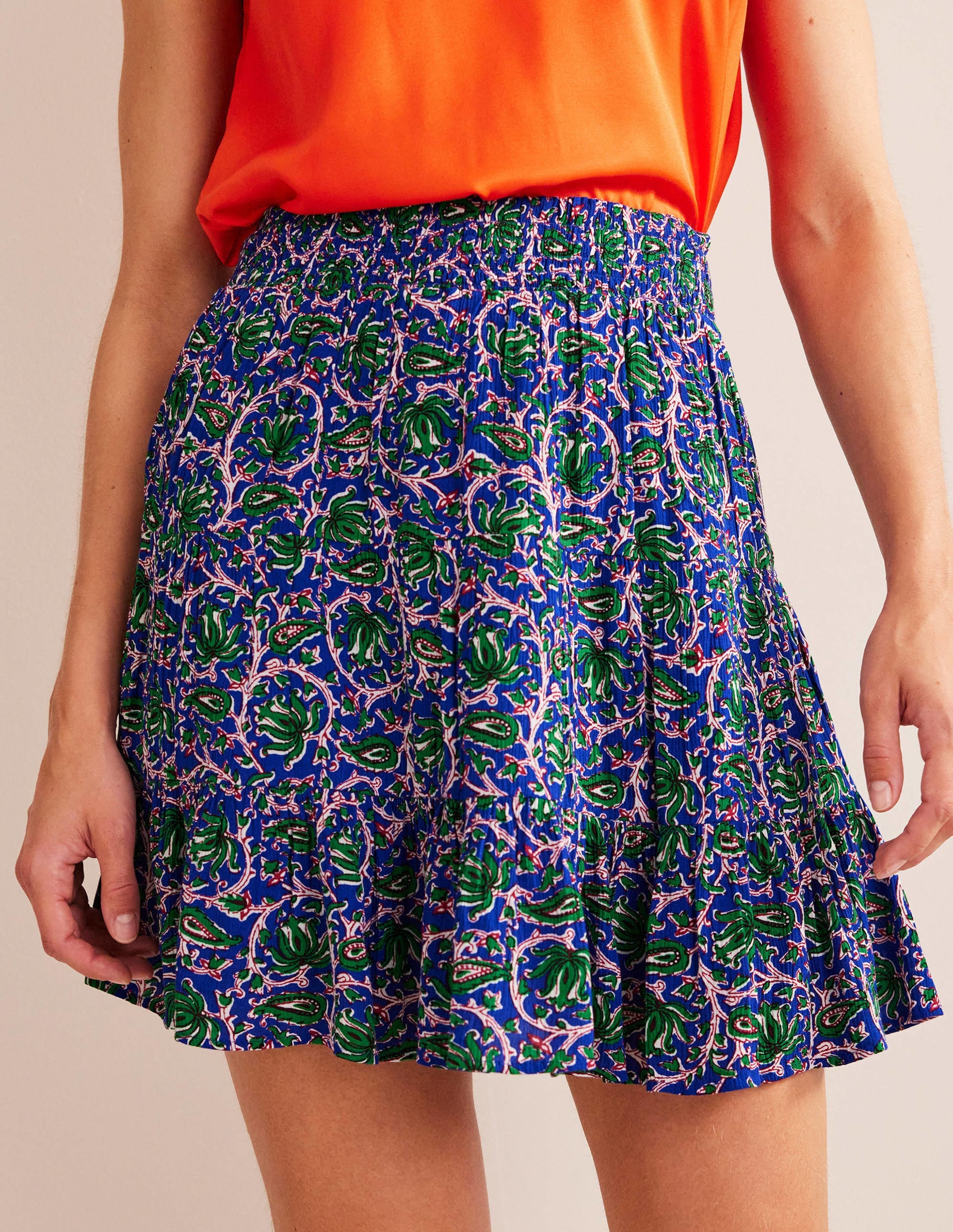 Crinkle Mini Skirt-Blue Wave, Botanic Vine - Image 4