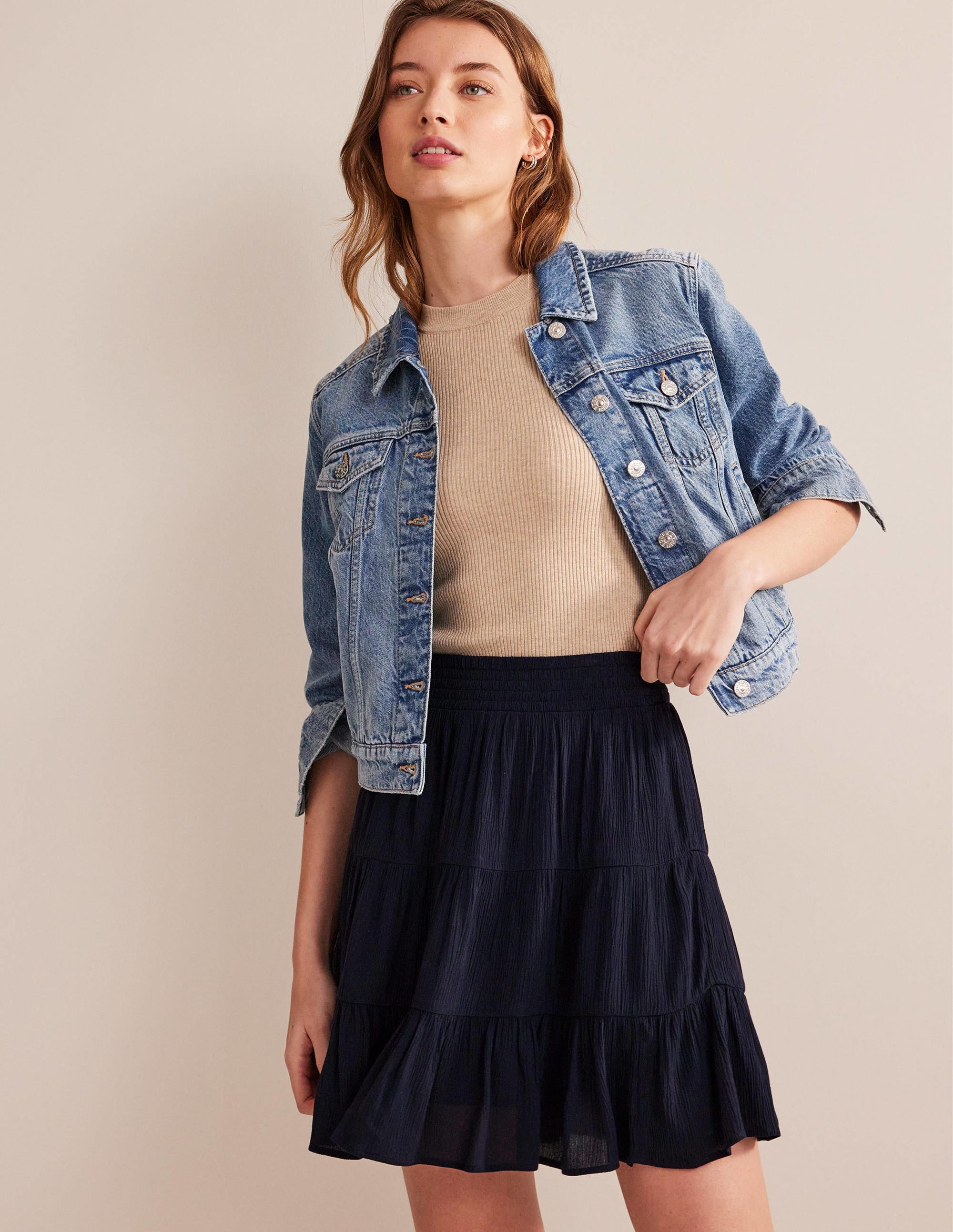 Crinkle Mini Skirt-Navy - Image 1