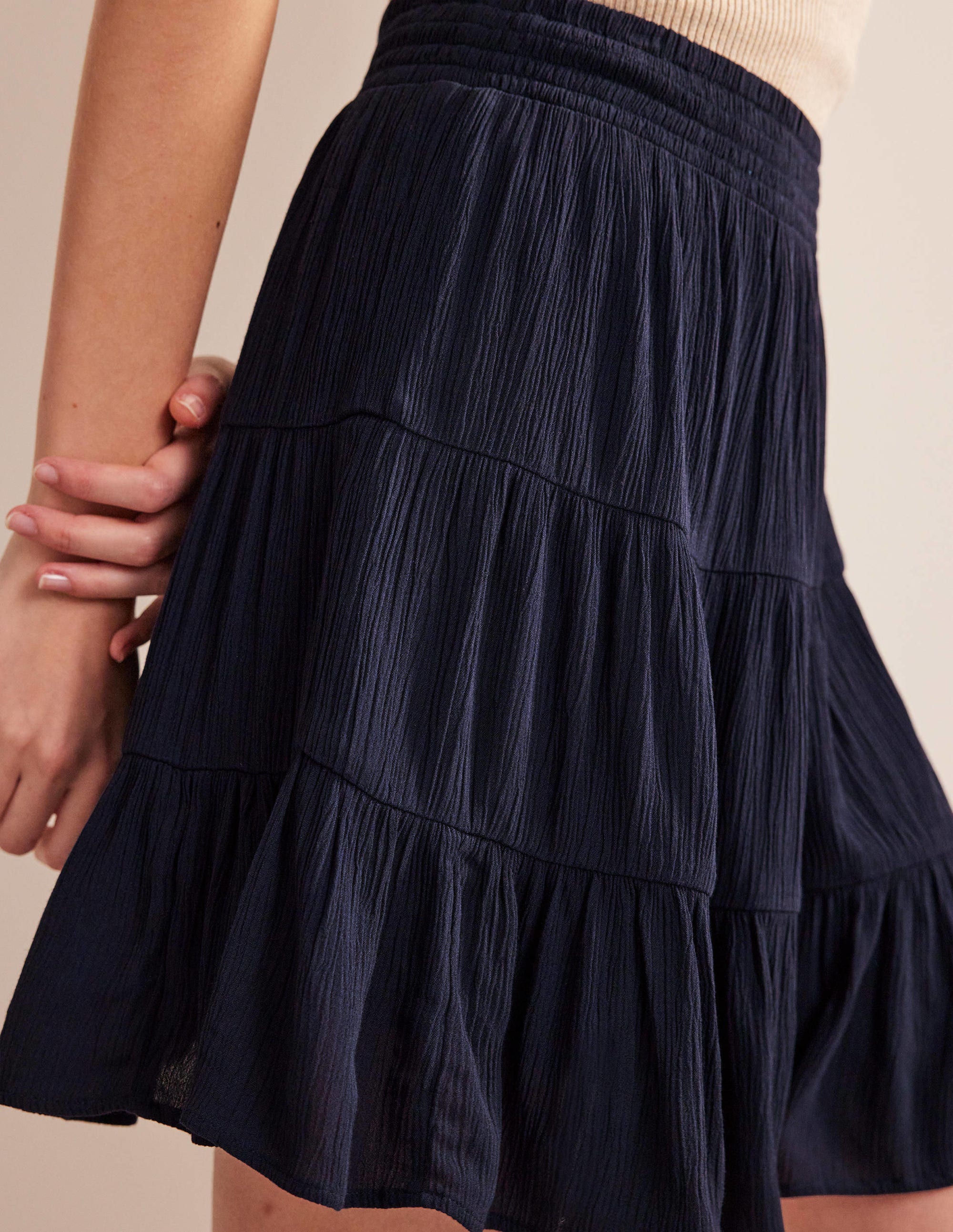 Crinkle Mini Skirt-Navy - Image 2