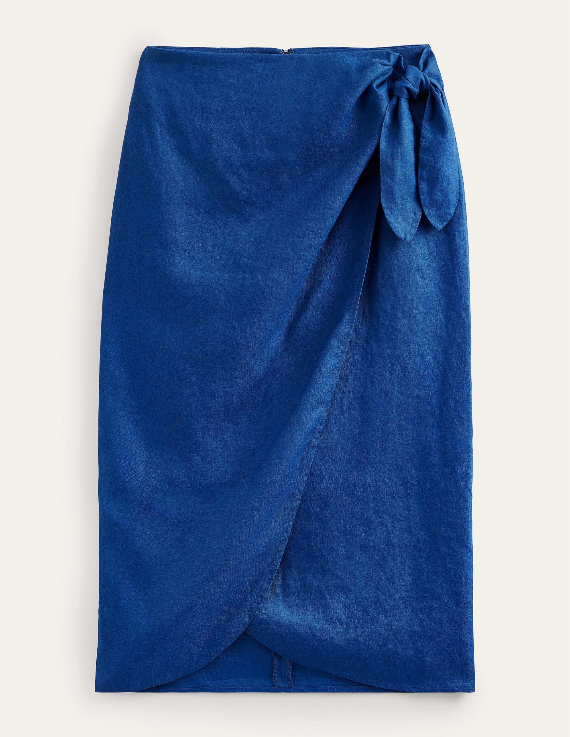 Wrap-Front Linen Midi Skirt-Sapphire - Image 5